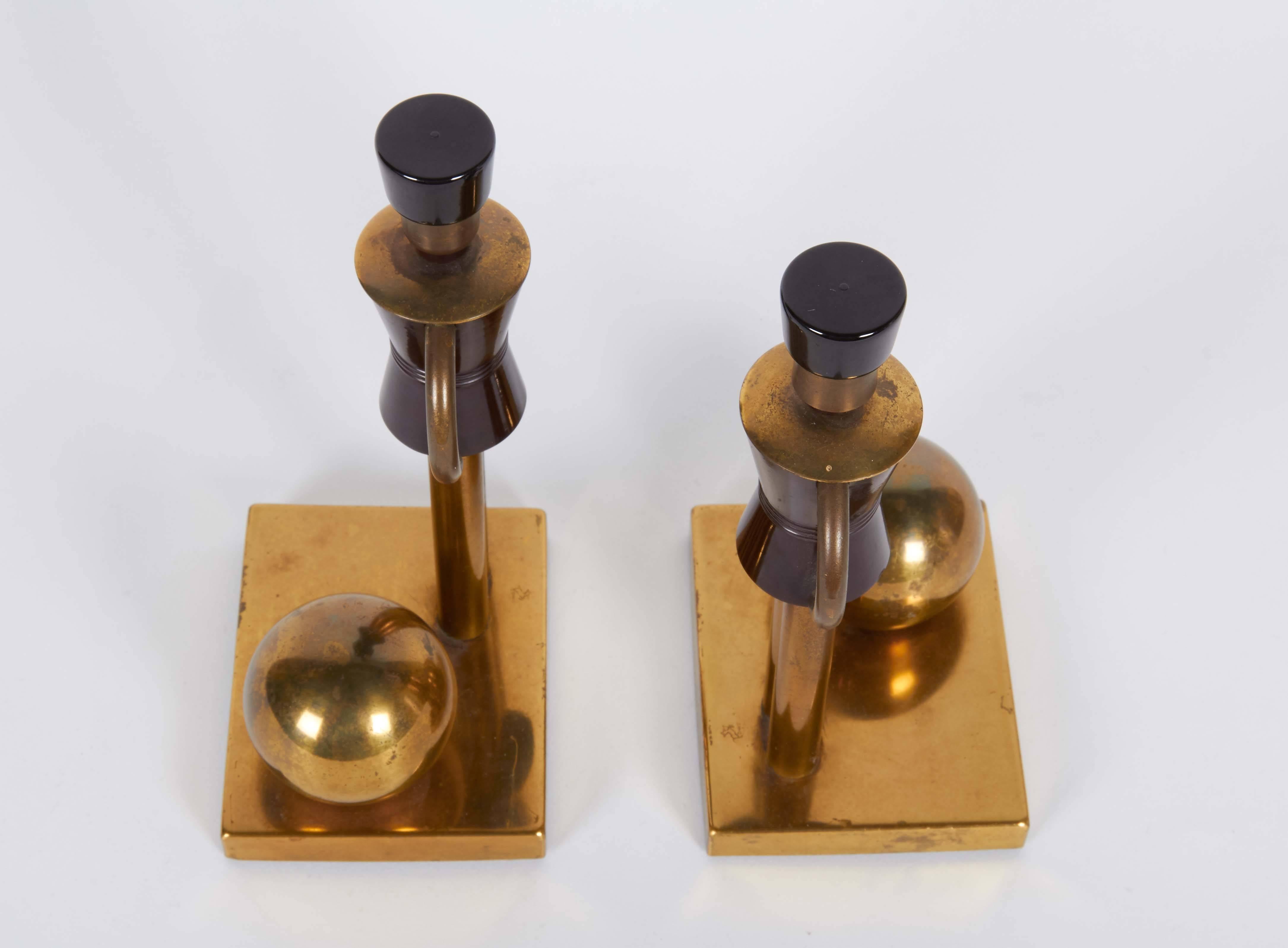 Walter Von Nessen Figural Bookends in Brass and Bakelite 1