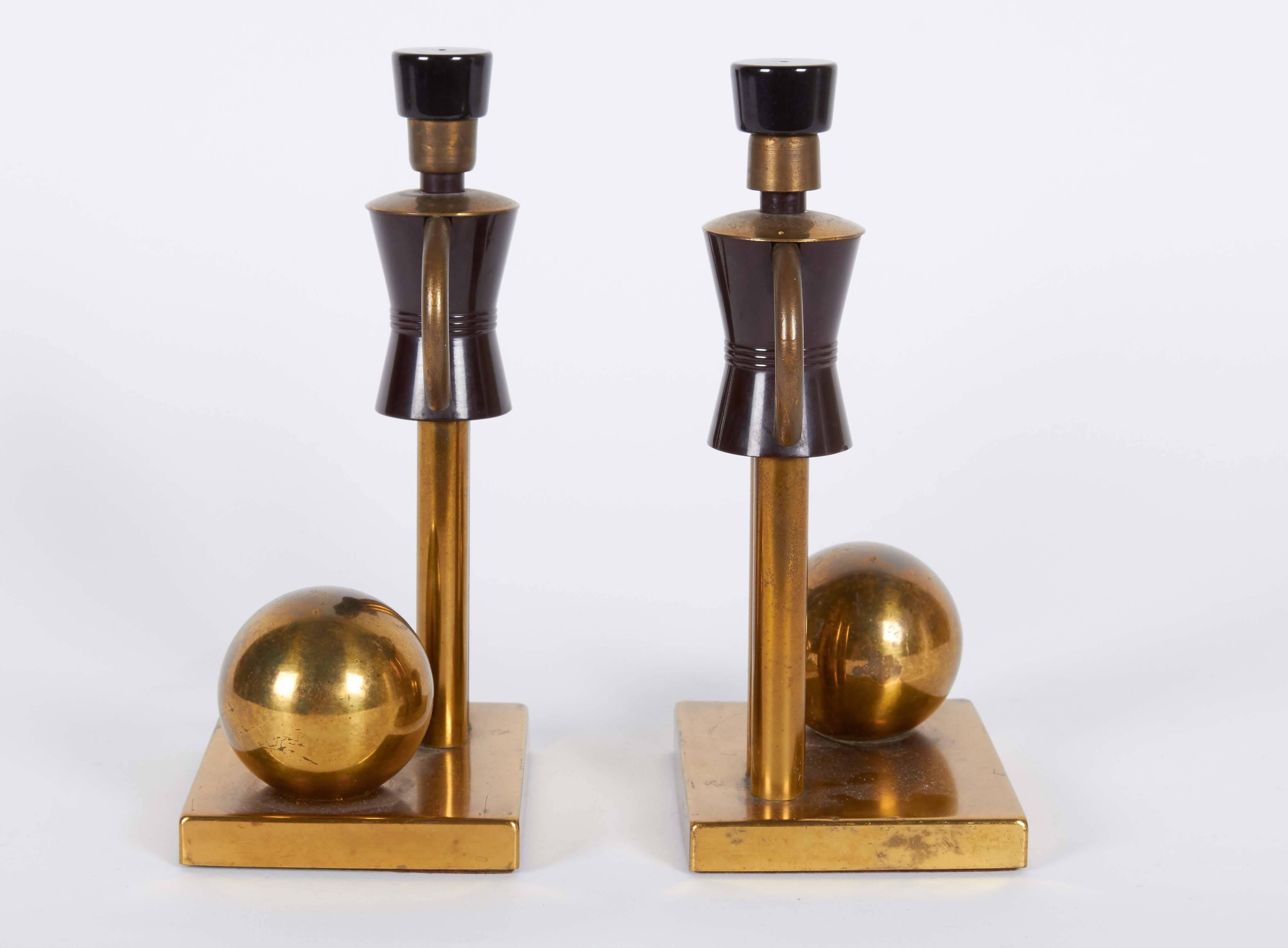 Walter Von Nessen Figural Bookends in Brass and Bakelite 2