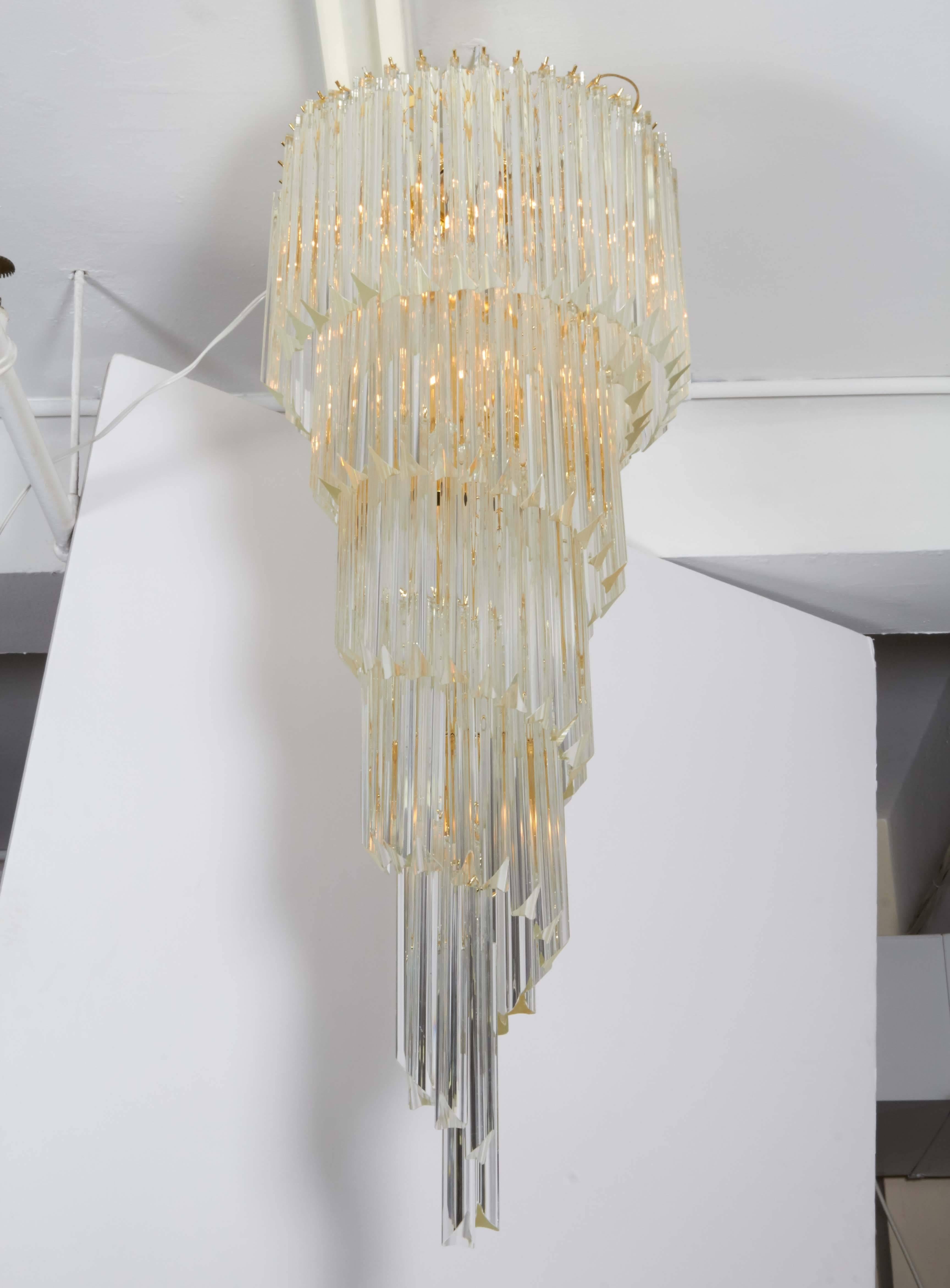 Cascading Chandelier with Crystal Prisms In Good Condition In New York, NY