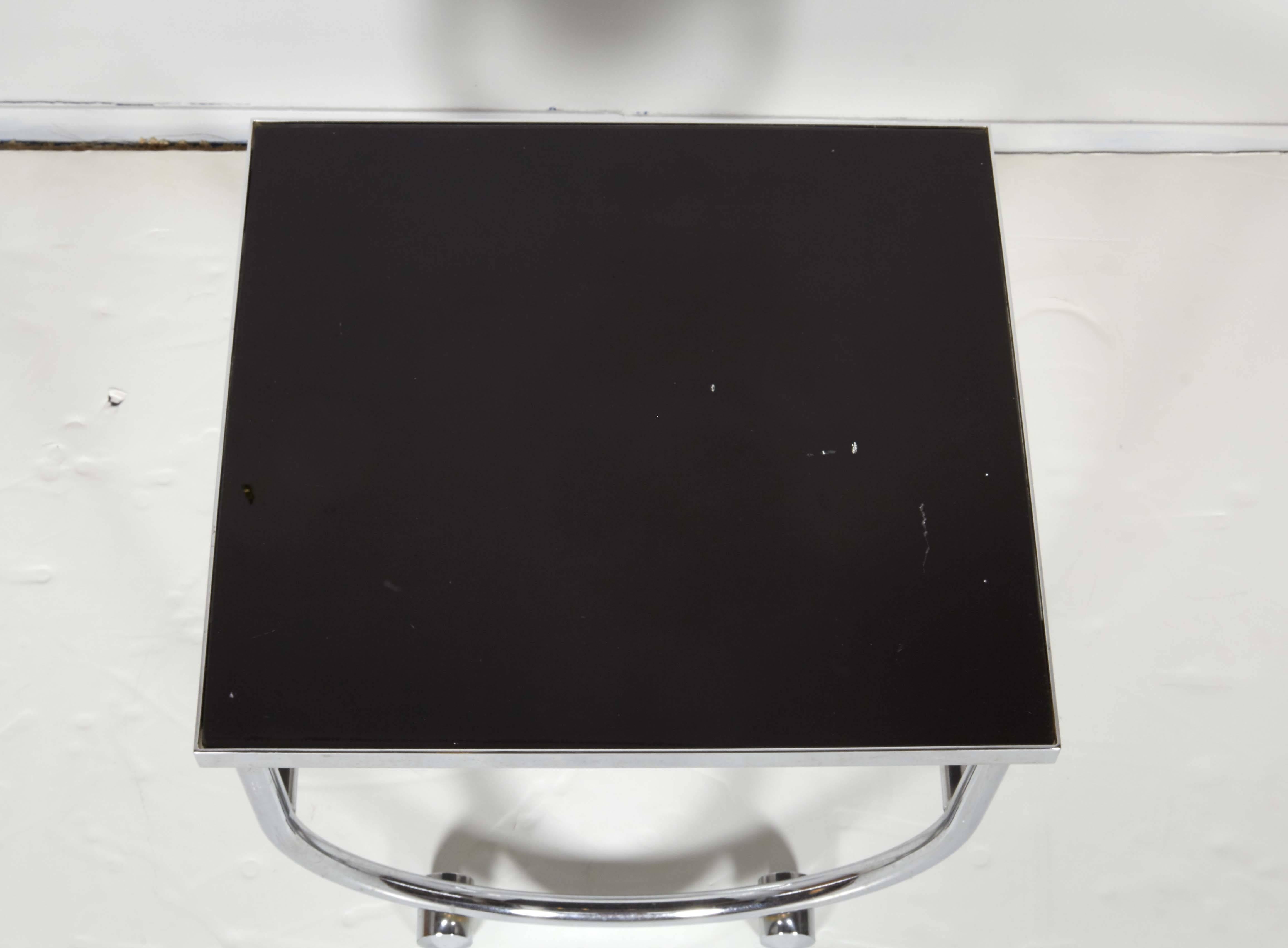 Donald Deskey Style Chrome Side Table with Black Glass Top In Good Condition In New York, NY