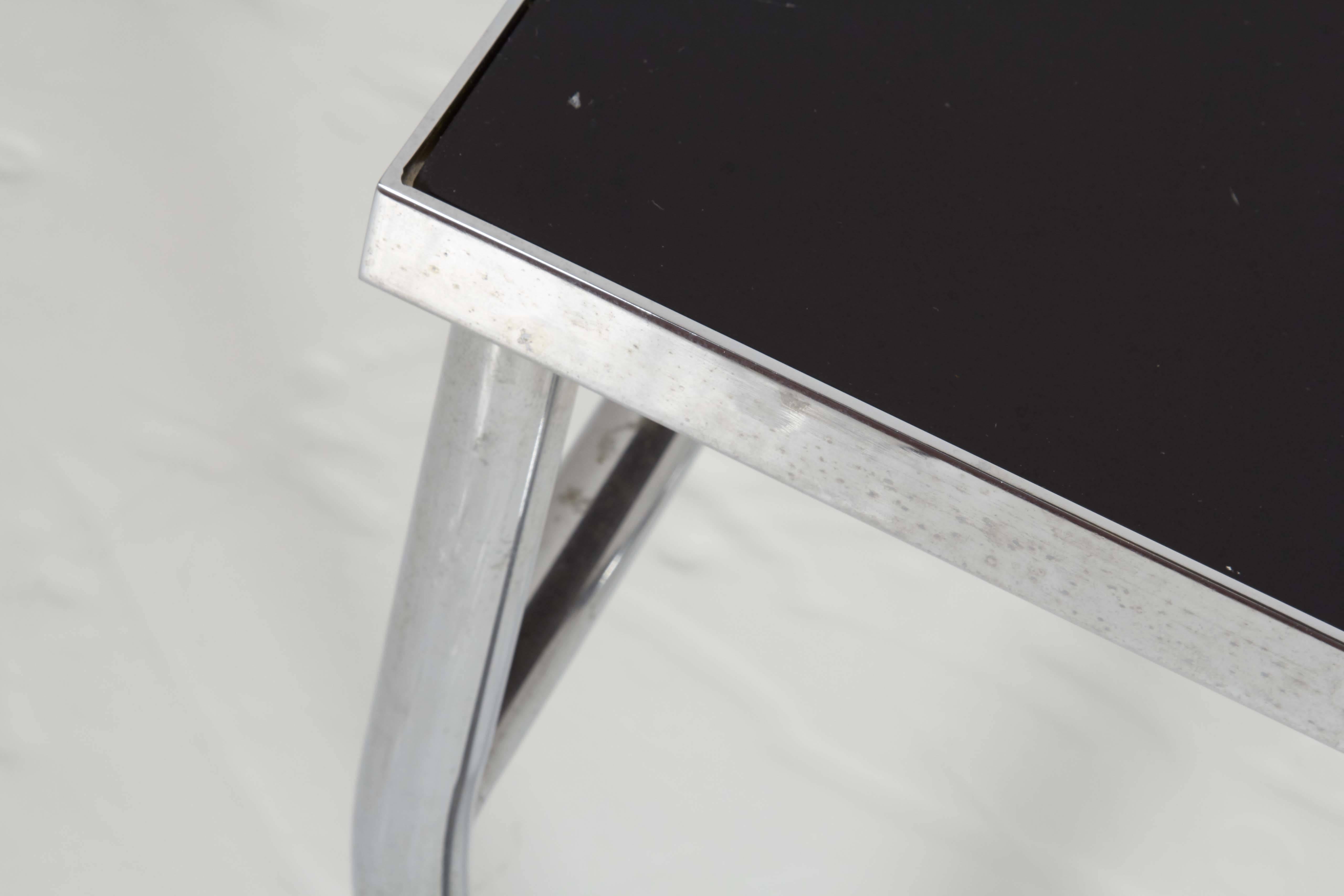 20th Century Donald Deskey Style Chrome Side Table with Black Glass Top
