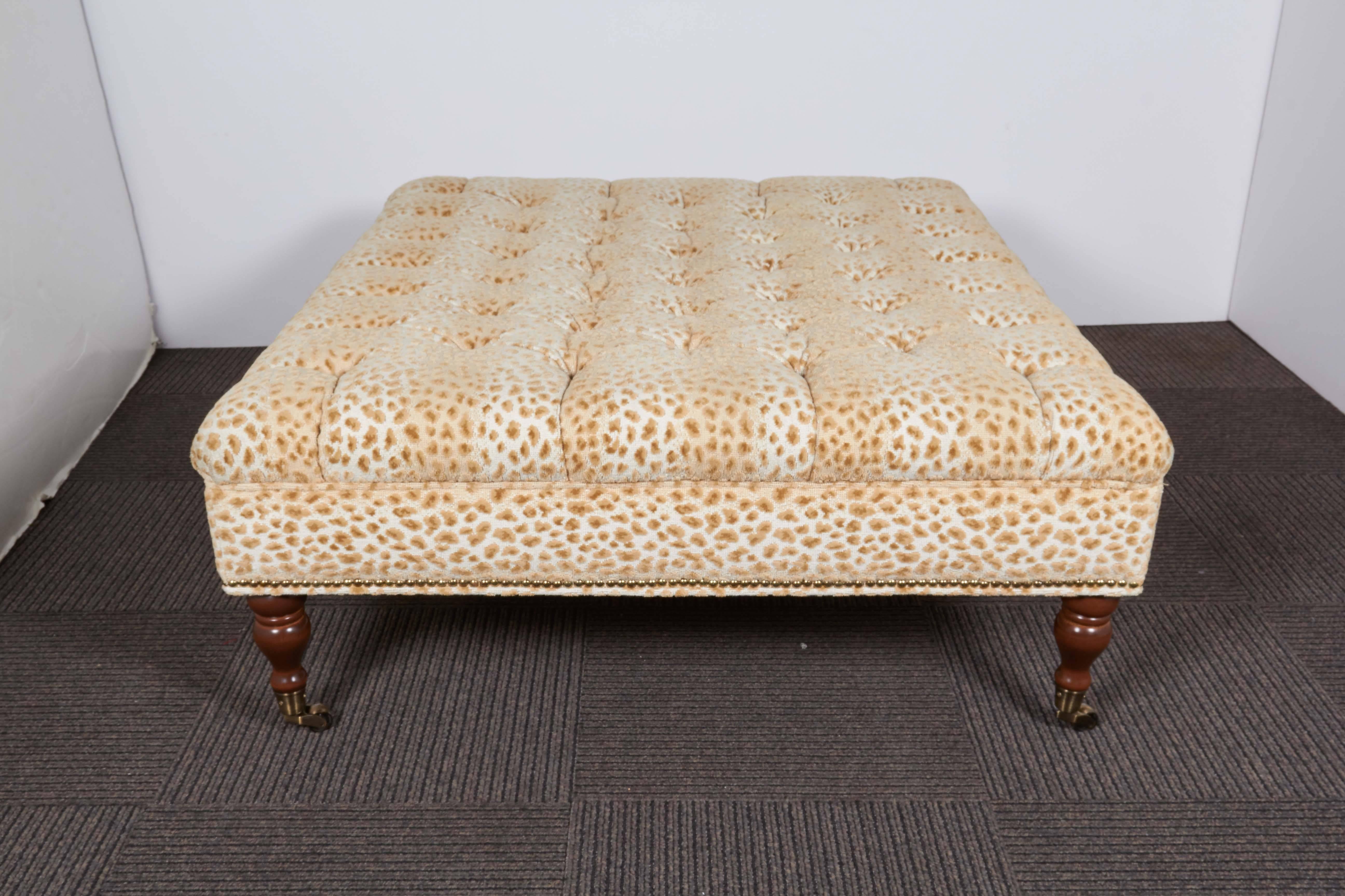 Brass George Smith Style Oversized Tufted Ottoman