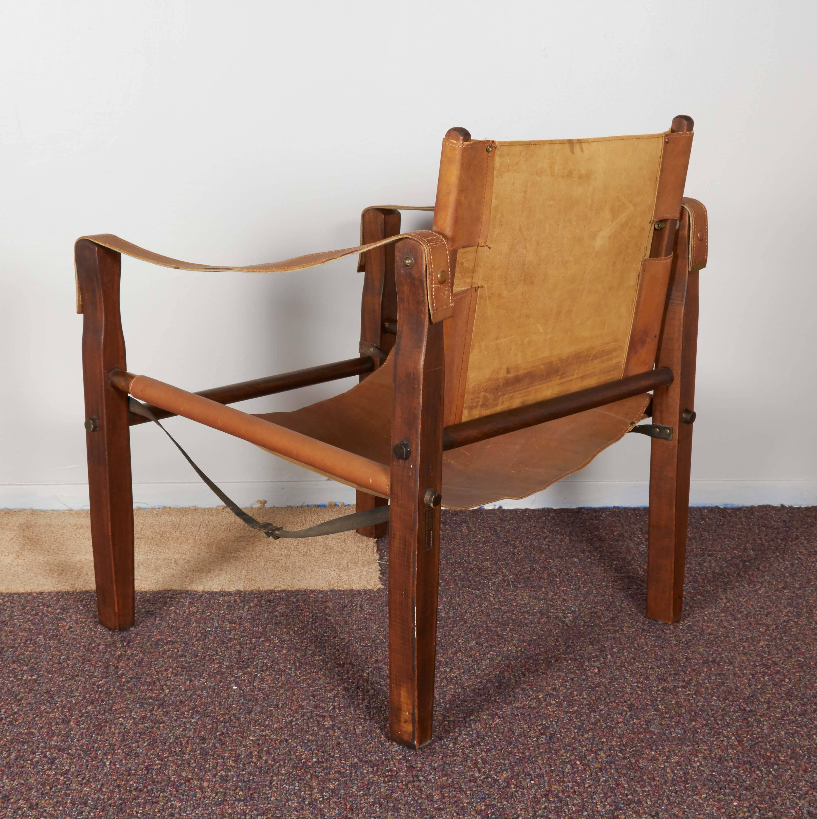 American Pair of Gold Medal Co. Leather Sling Safari Chairs