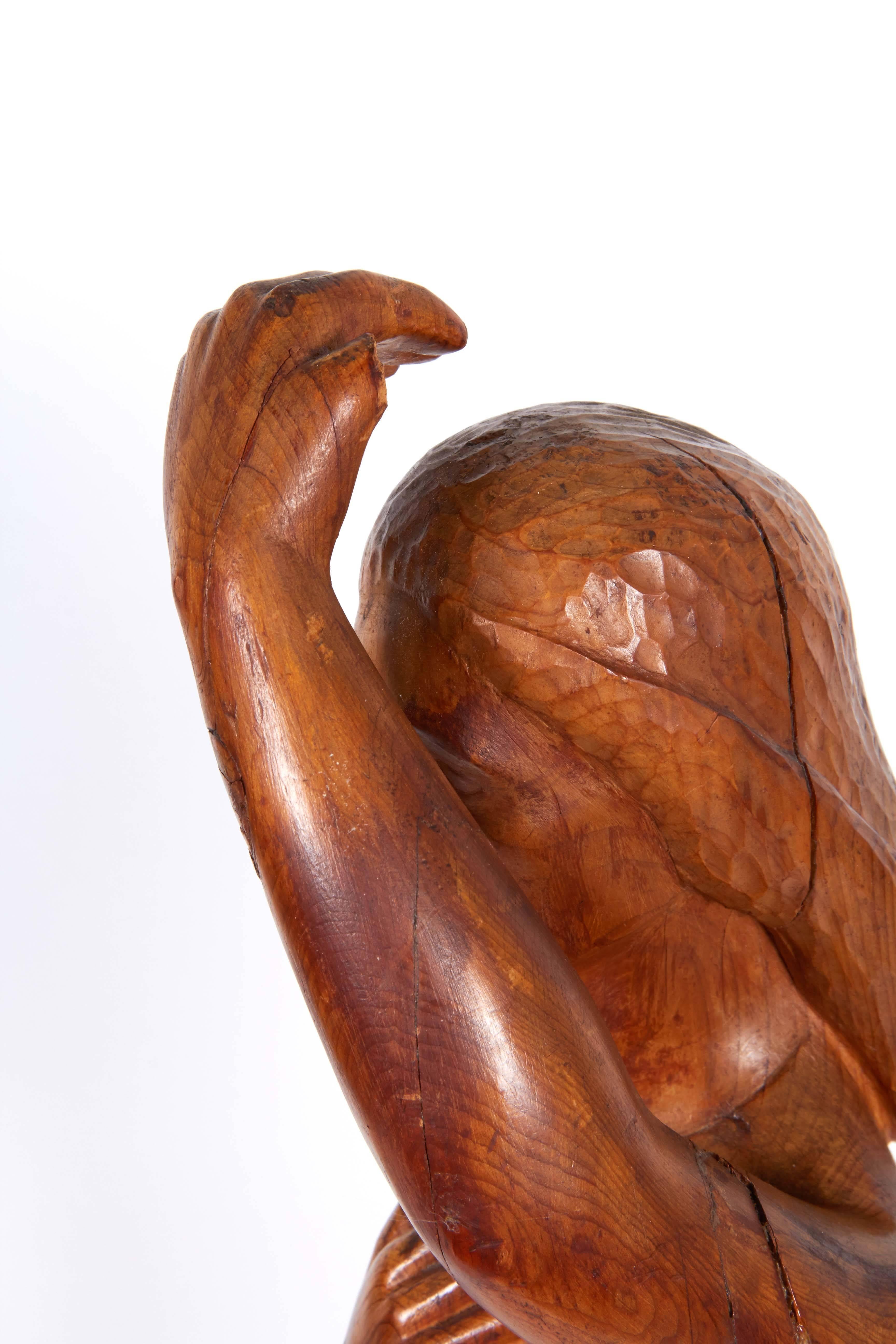 20th Century Hand-Carved Wood Sculpture of Woman