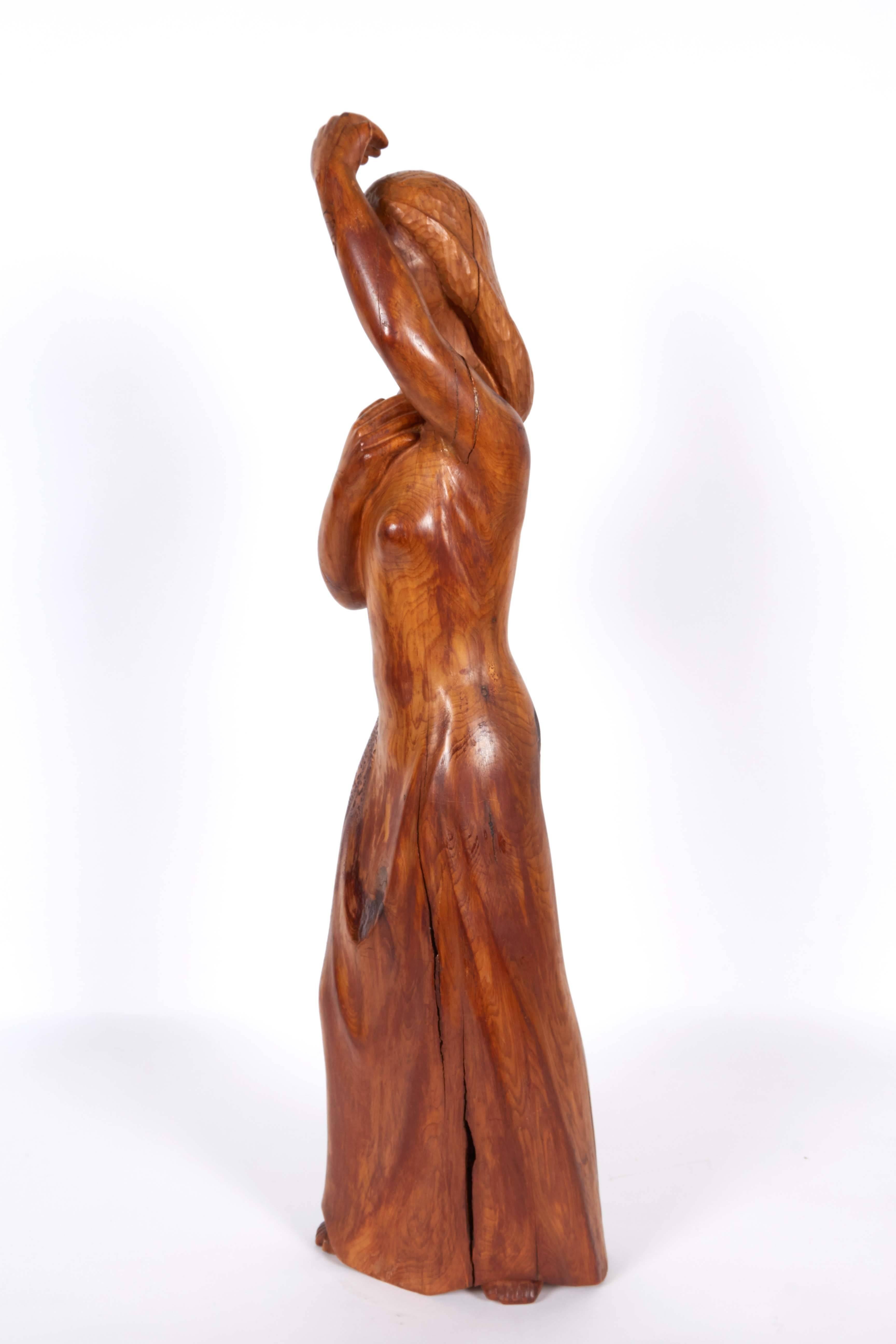 Hand-Carved Wood Sculpture of Woman 1