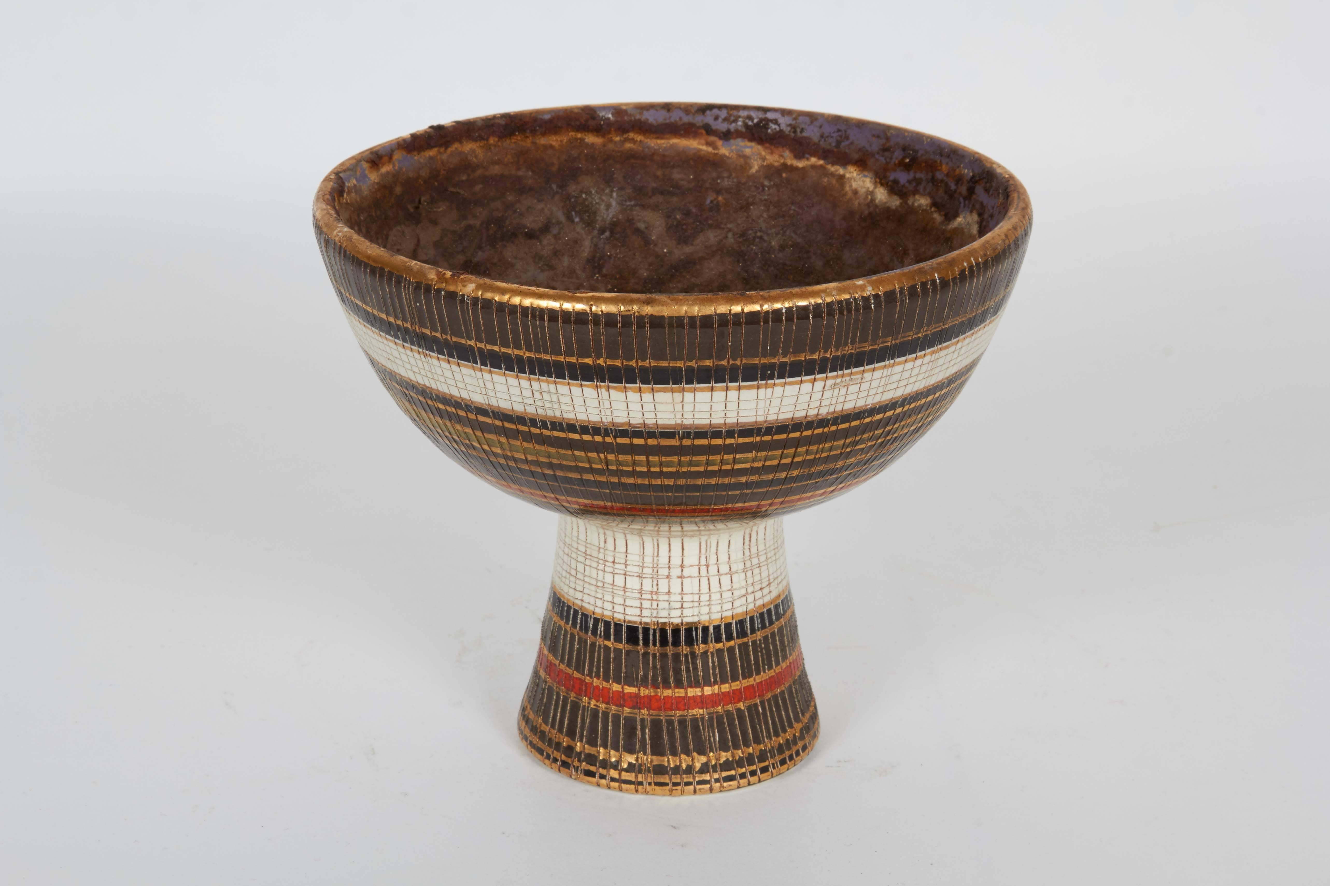 Gilt Bitossi 'Seta' Ceramic Footed Bowl