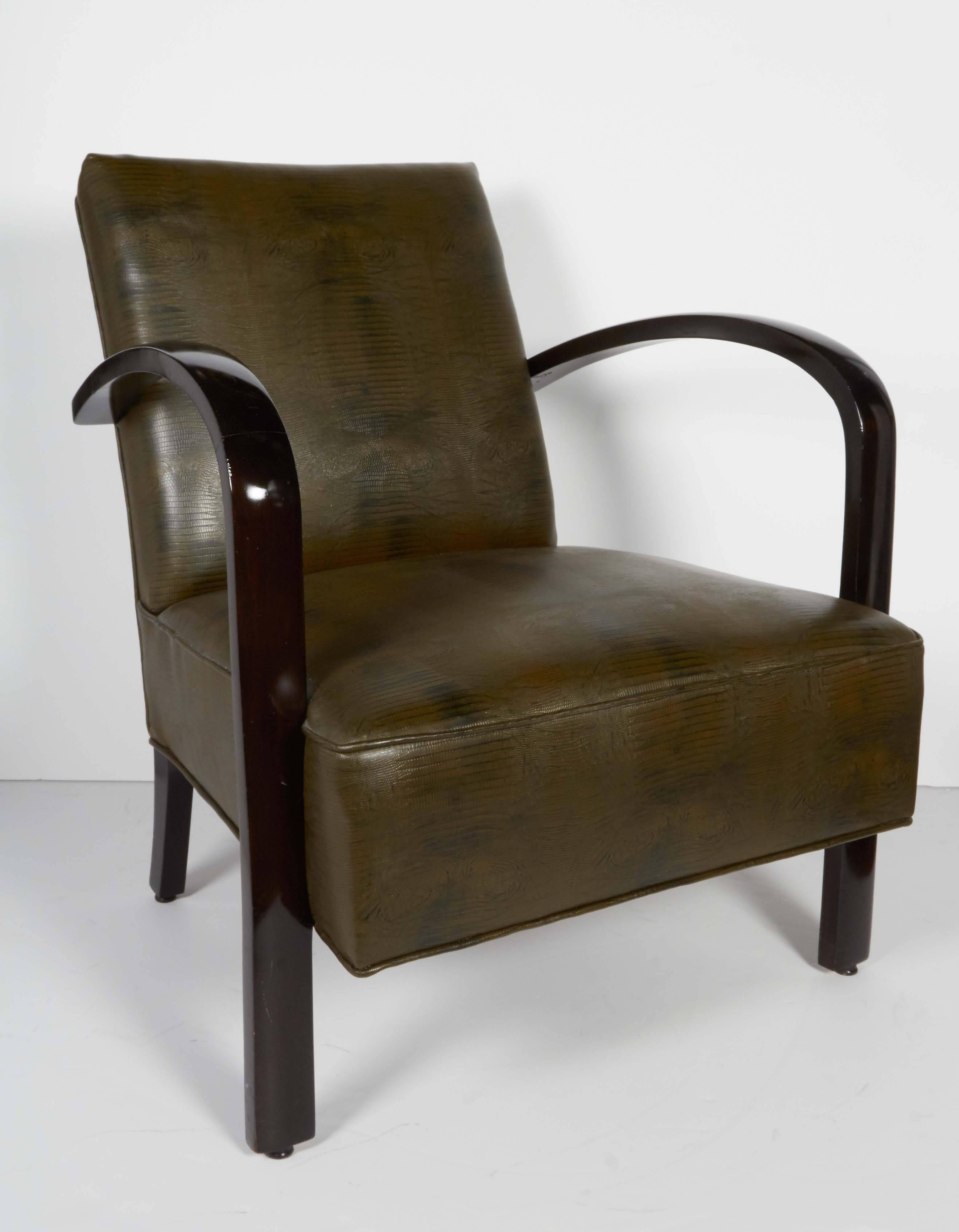 Ebonized Pair of French Art Deco Lounge Chairs