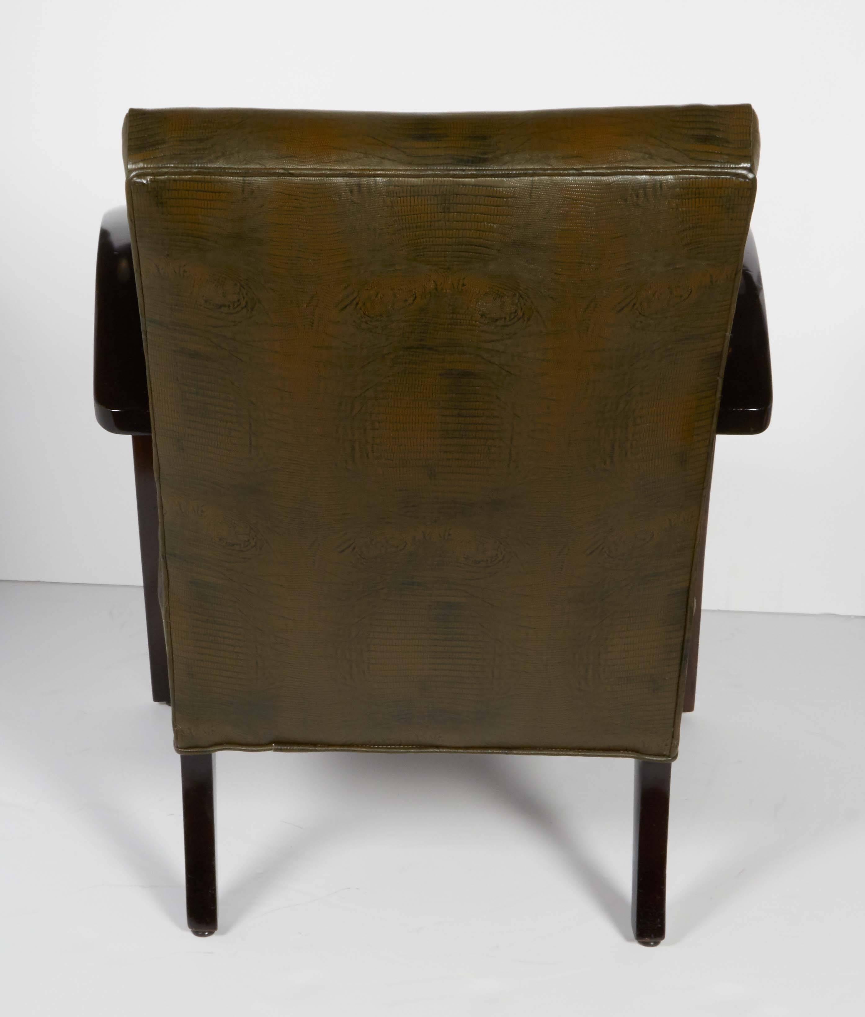 Faux Leather Pair of French Art Deco Lounge Chairs
