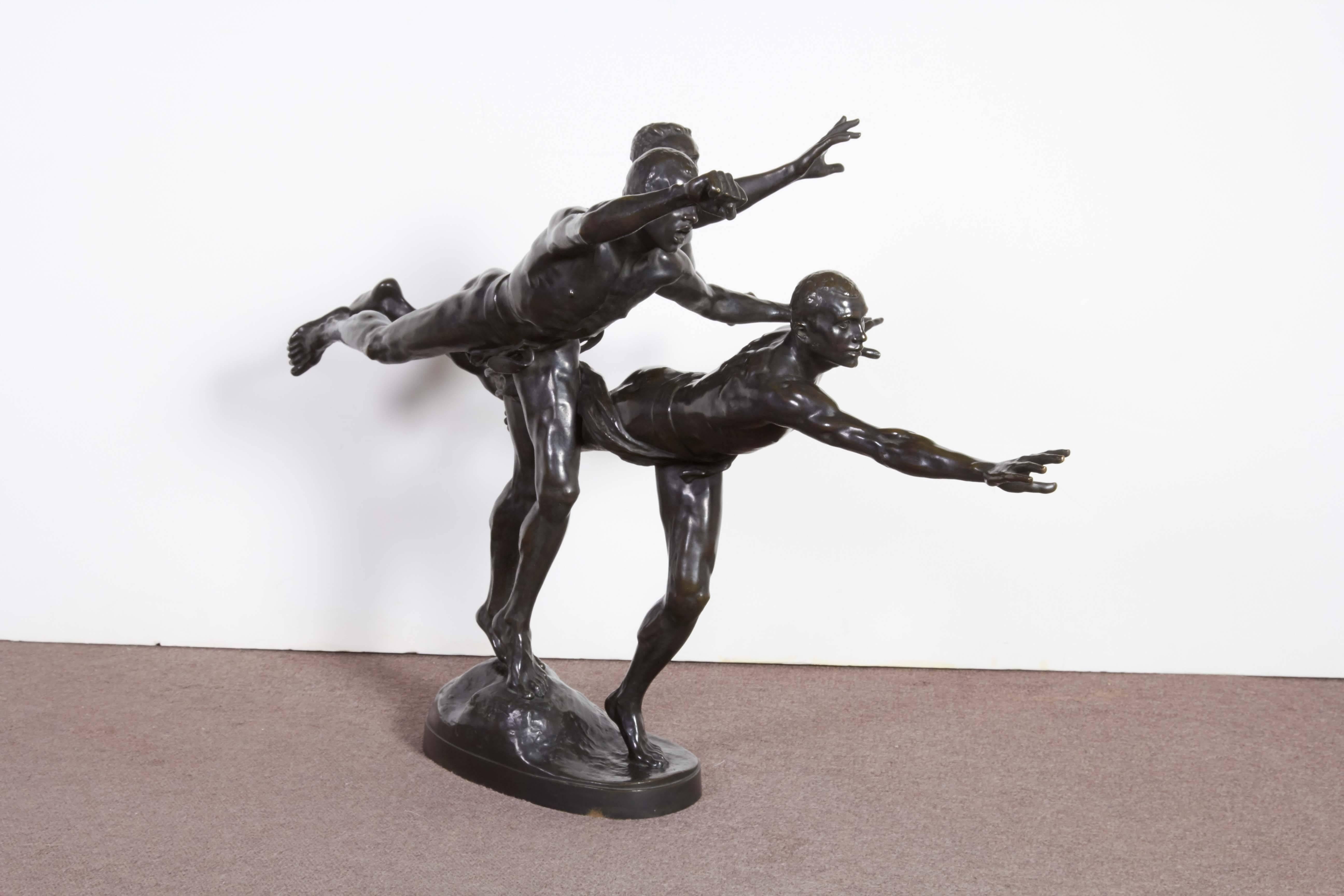 Beaux Arts Large and Important Bronze Sculpture of Three Runners by A. Boucher - Siot