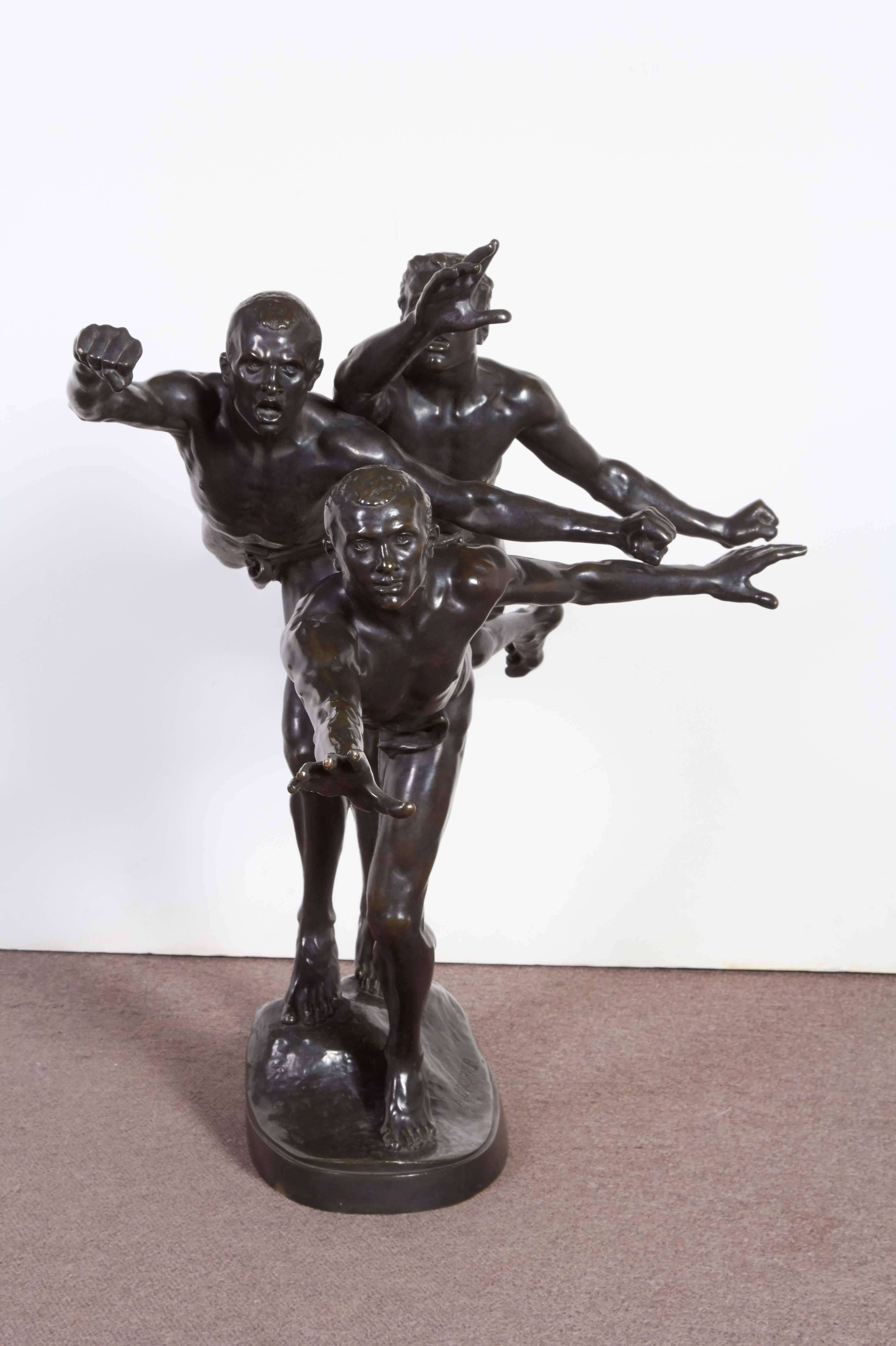 French Large and Important Bronze Sculpture of Three Runners by A. Boucher - Siot
