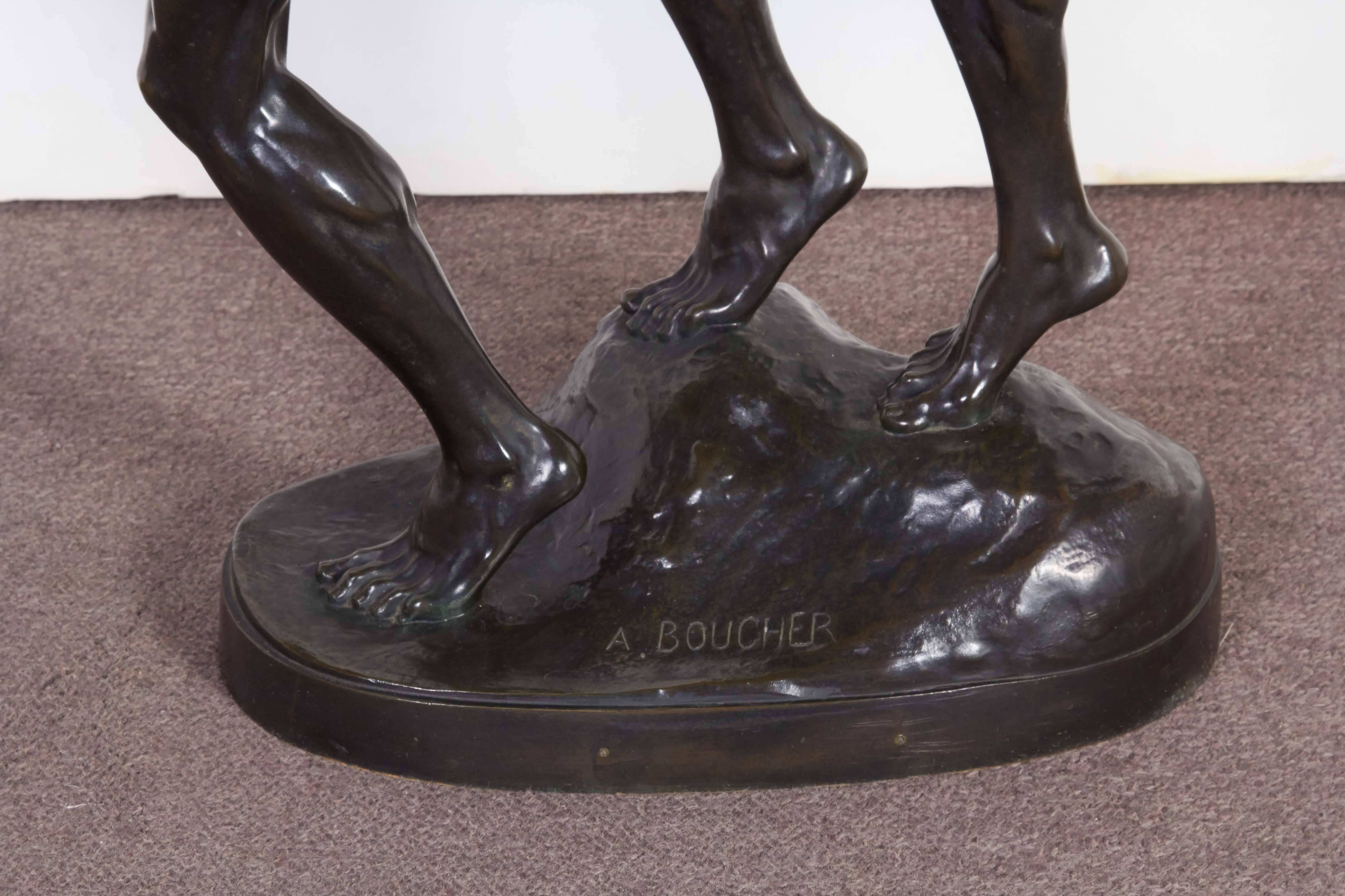 19th Century Large and Important Bronze Sculpture of Three Runners by A. Boucher - Siot
