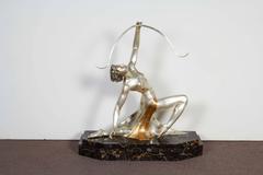 Large Original French Art Deco Statue of Diana with Bow Signed G. Daverny