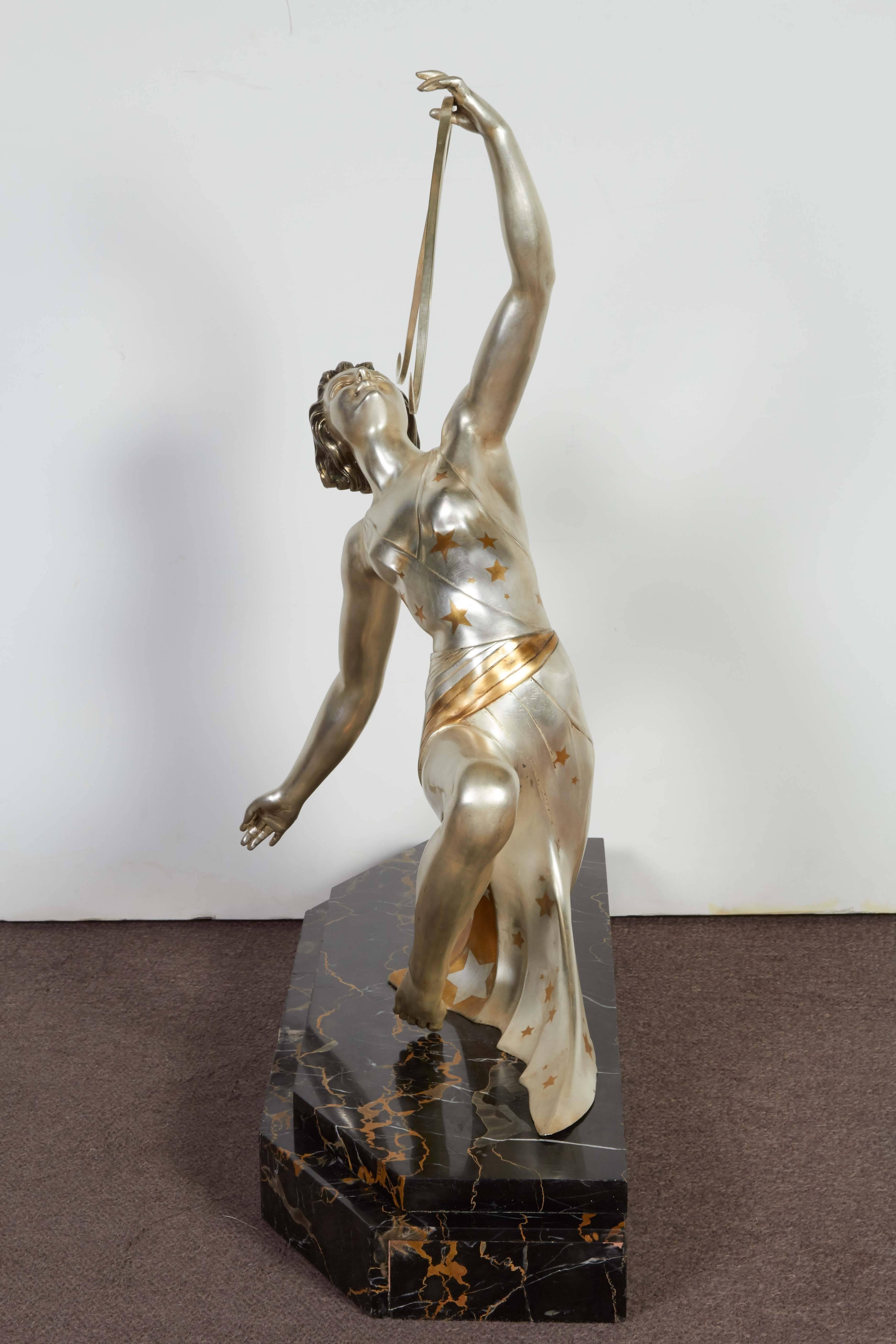 Large Original French Art Deco Statue of Diana with Bow Signed G. Daverny 1