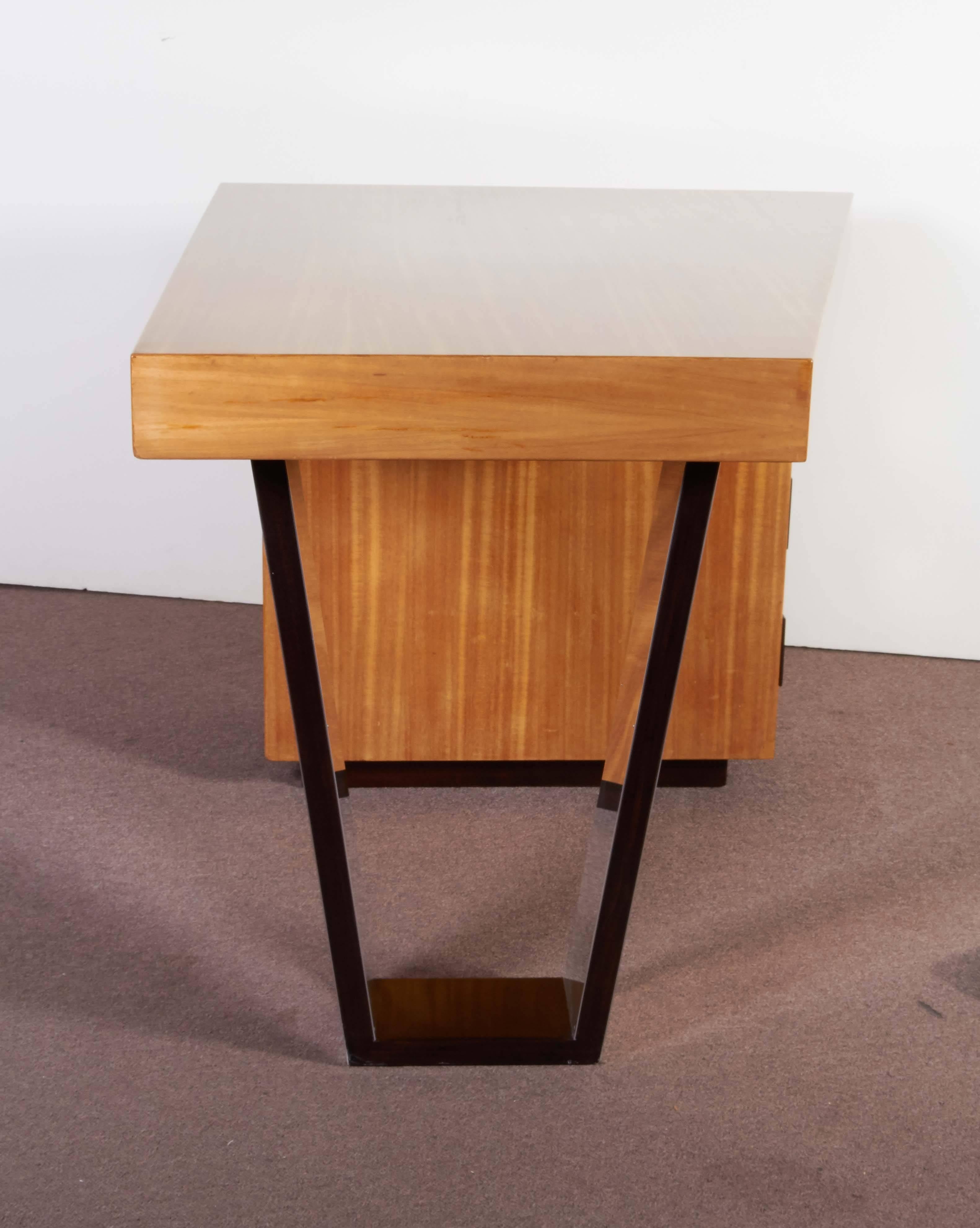 Modernist Blonde Mahogany Asymmetrical Partners Desk with Nickeled Detail 2