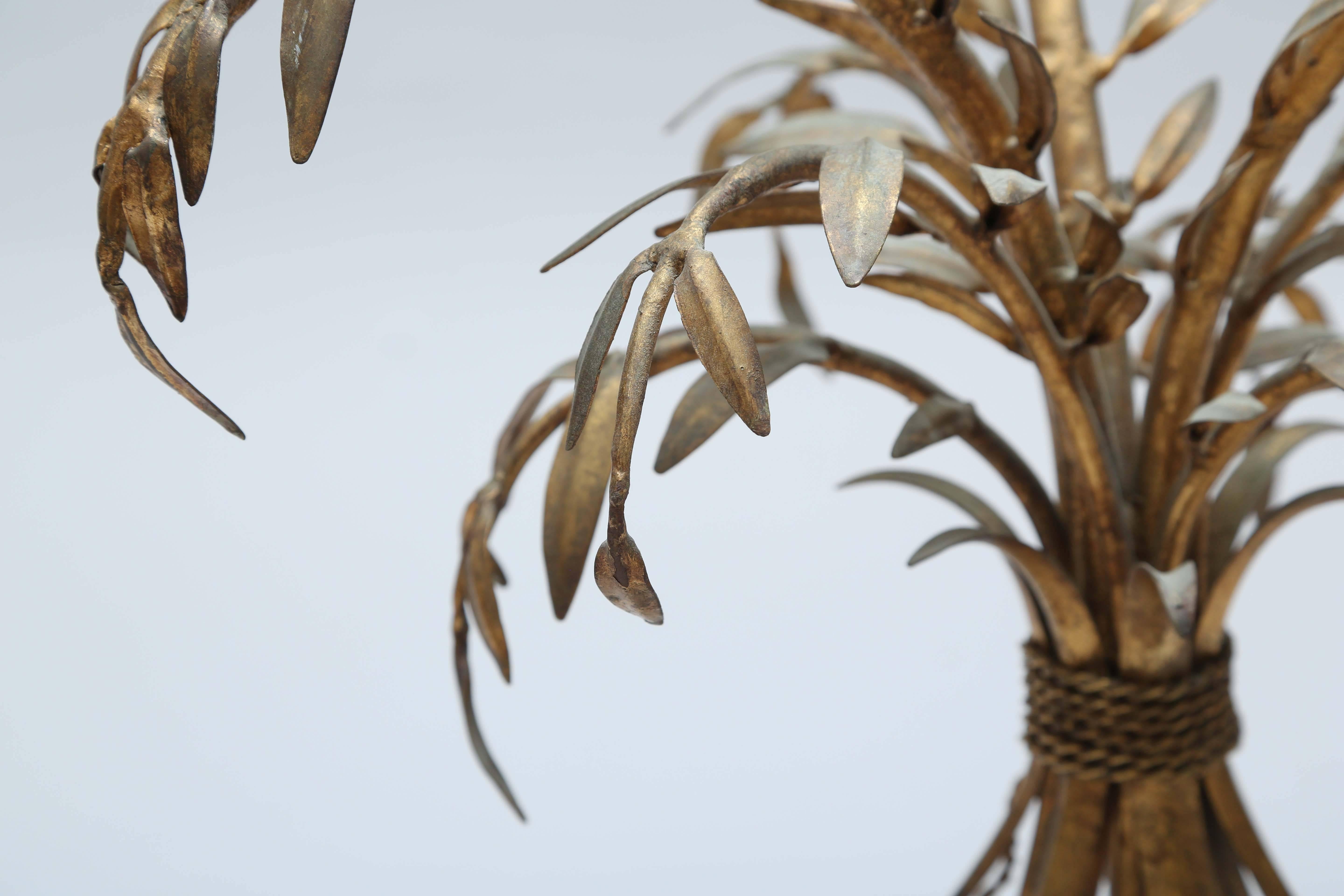 20th Century Gilded Iron Palm Tree Accent Table