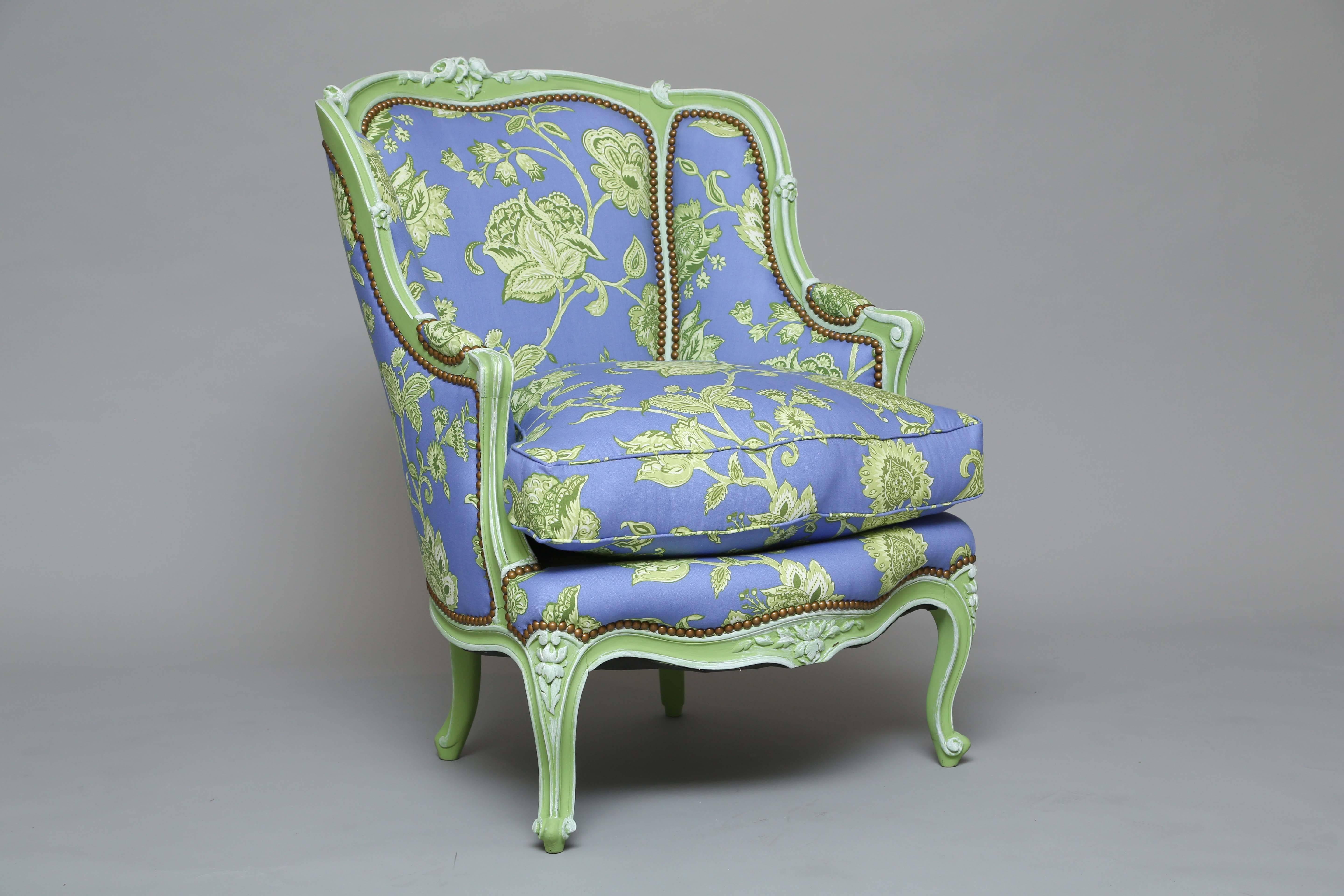 French Pair of Painted Louis XV Bergeres