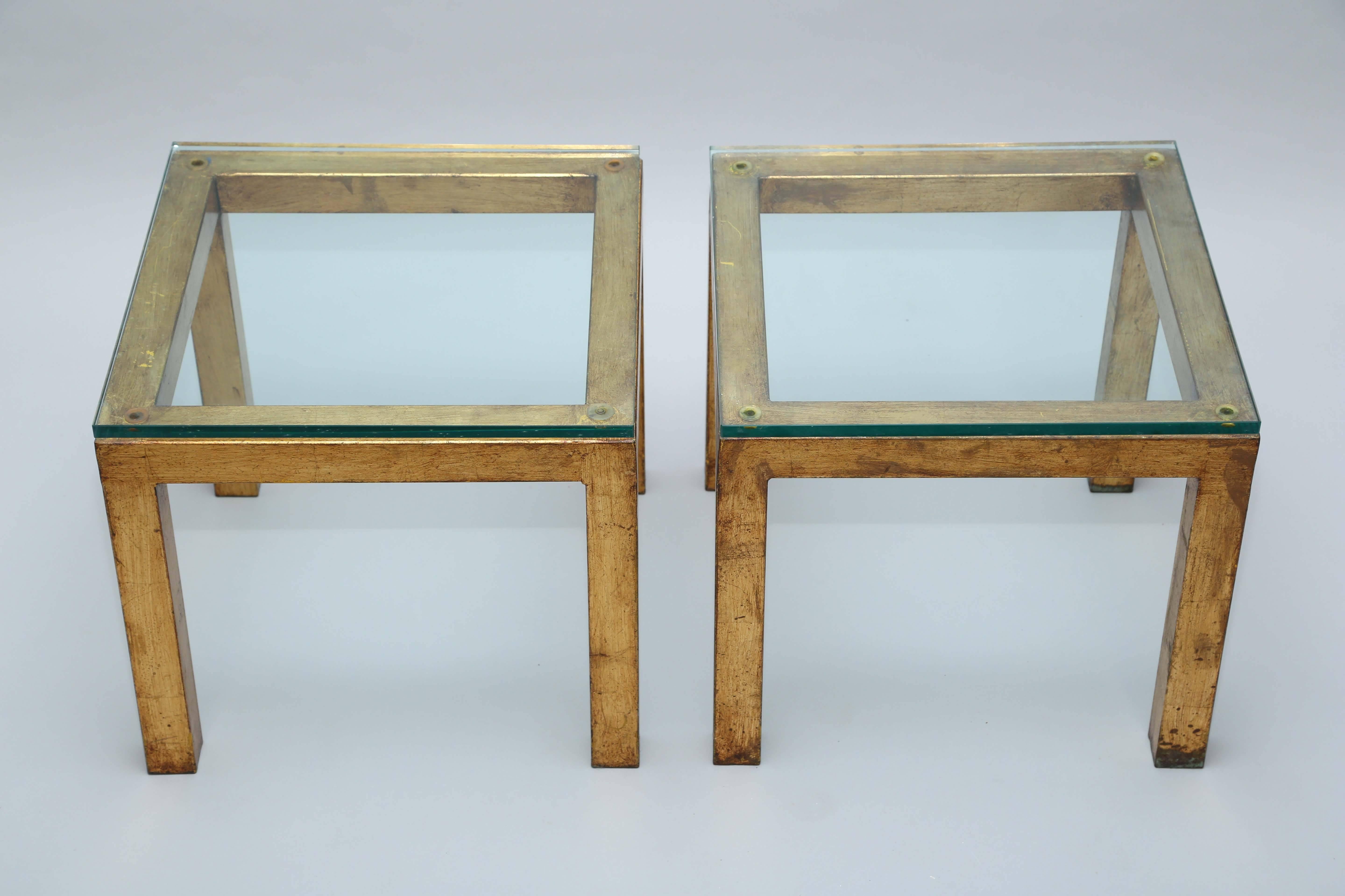 American Pair of Gilded Iron Parsons Style Accent Tables