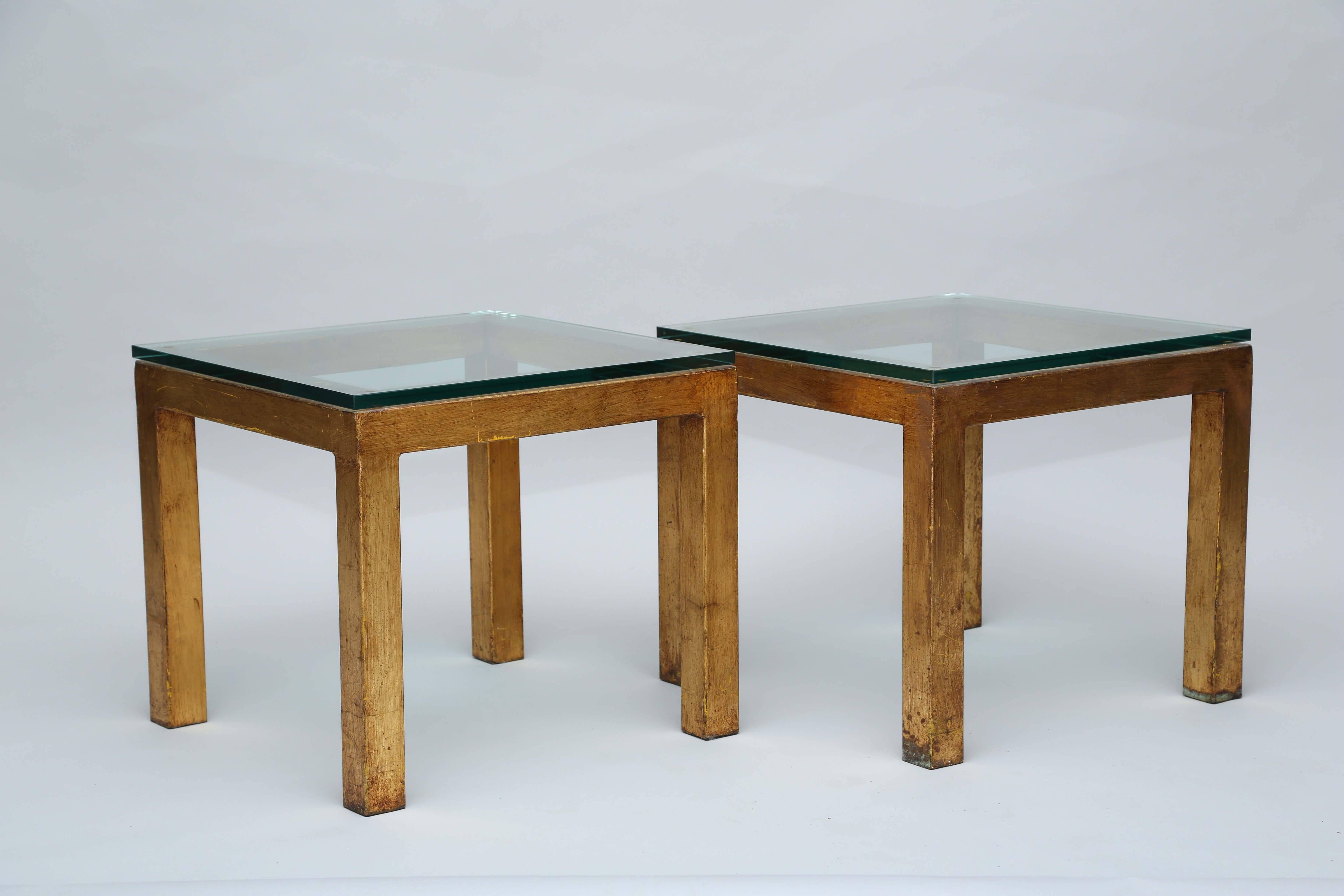 Gilt Pair of Gilded Iron Parsons Style Accent Tables