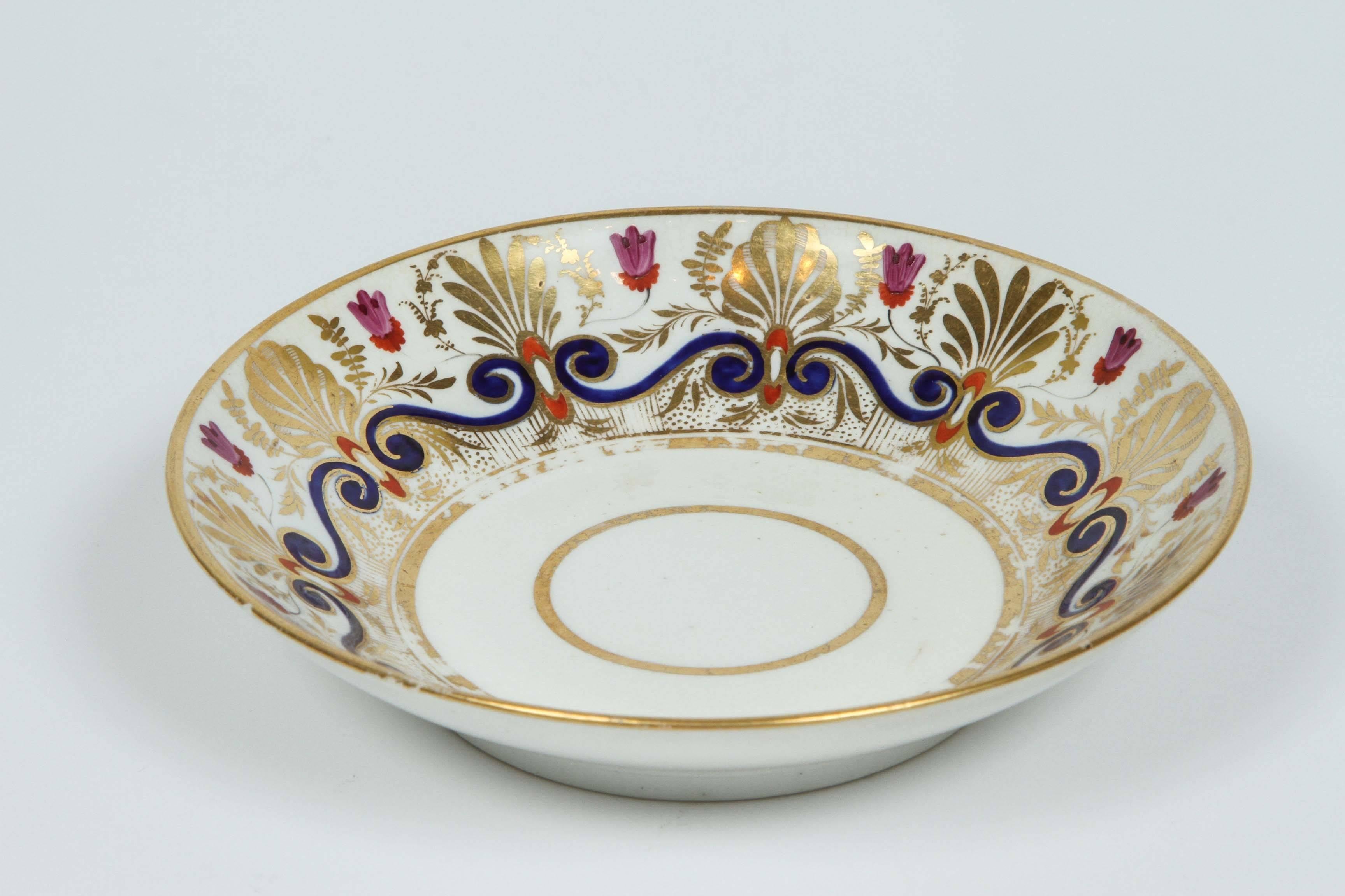 Regency English Derby Saucer with Gilt and Polychrome Decoration, circa 1815 For Sale
