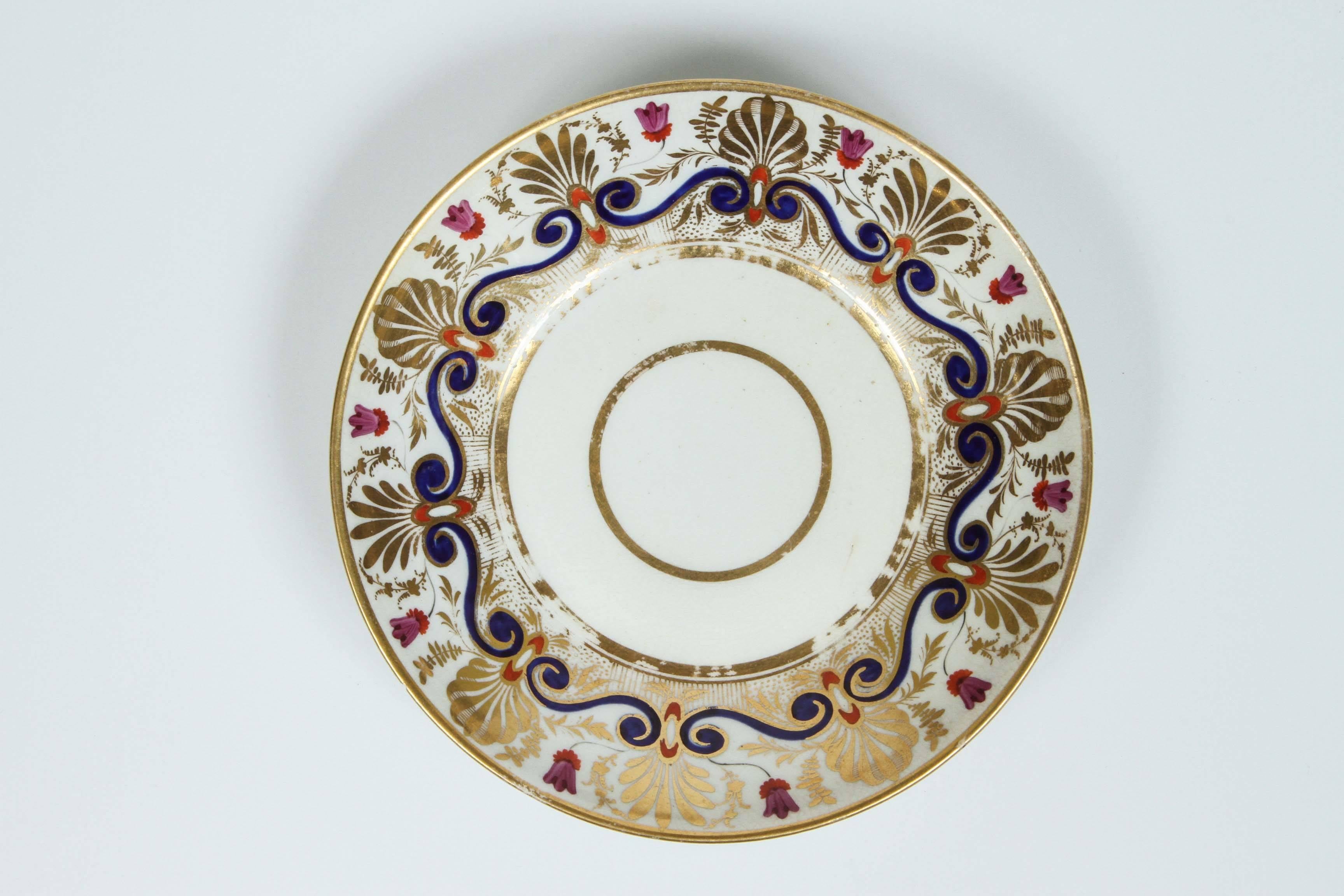 19th Century English Derby Saucer with Gilt and Polychrome Decoration, circa 1815 For Sale