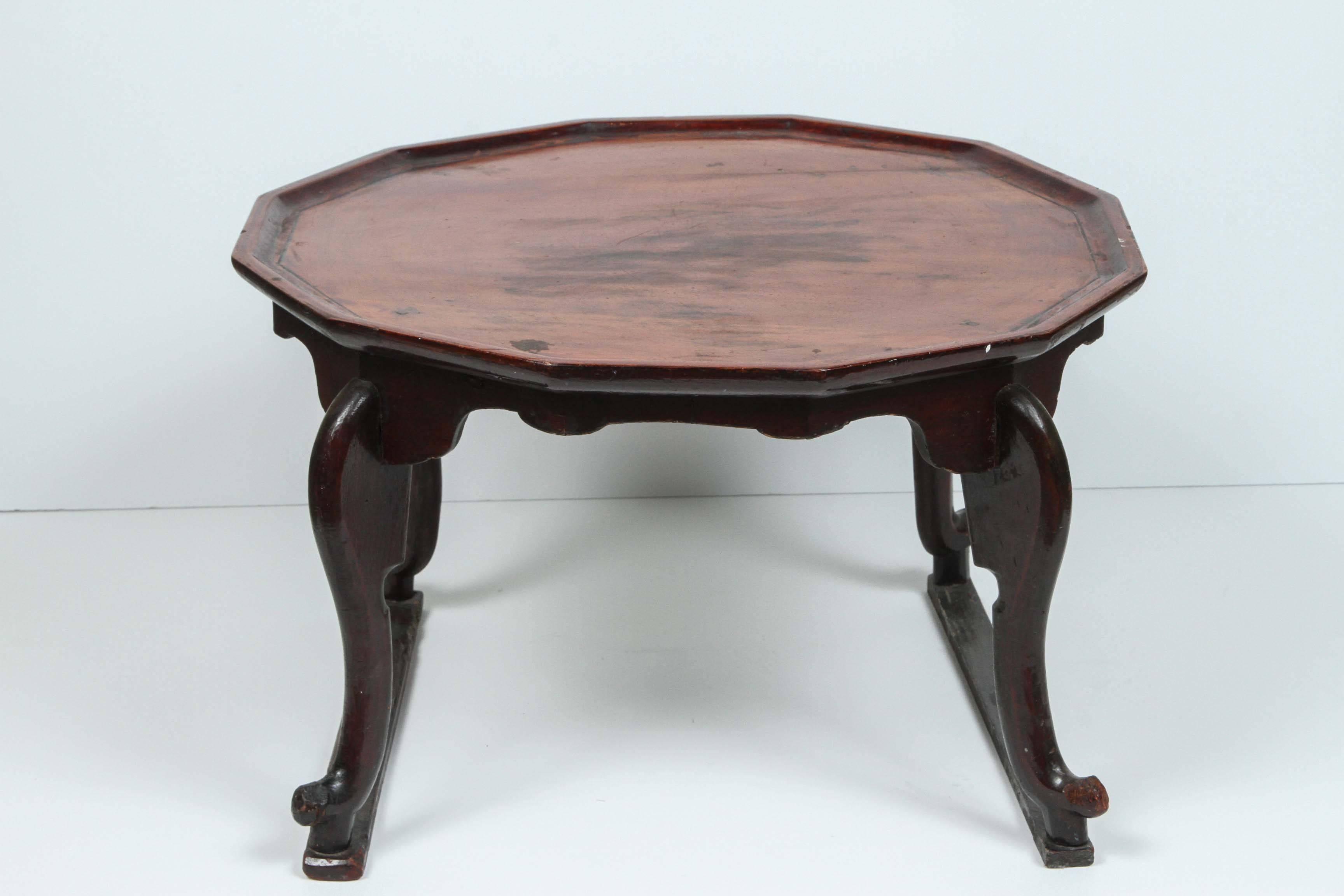 A Korean wood low table Soban, circa 19th century with dodecagonal galleried top, shaped apron, curved 