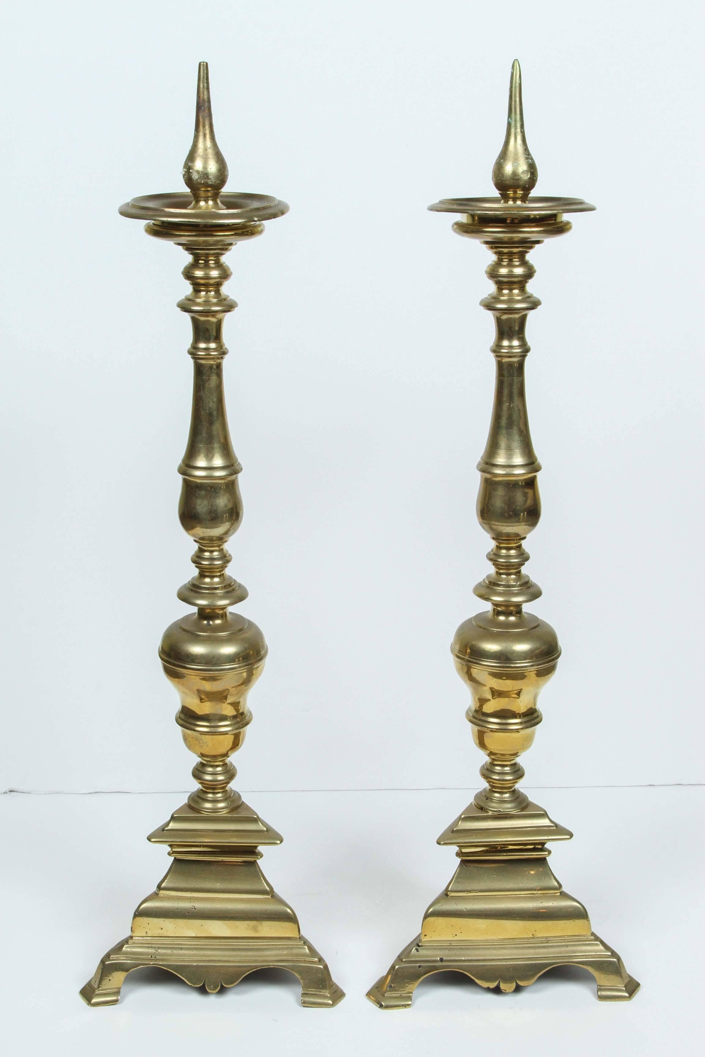 Baroque Pair of 18th Century Italian Brass Prickets Sticks from Estate of Bob Hope For Sale