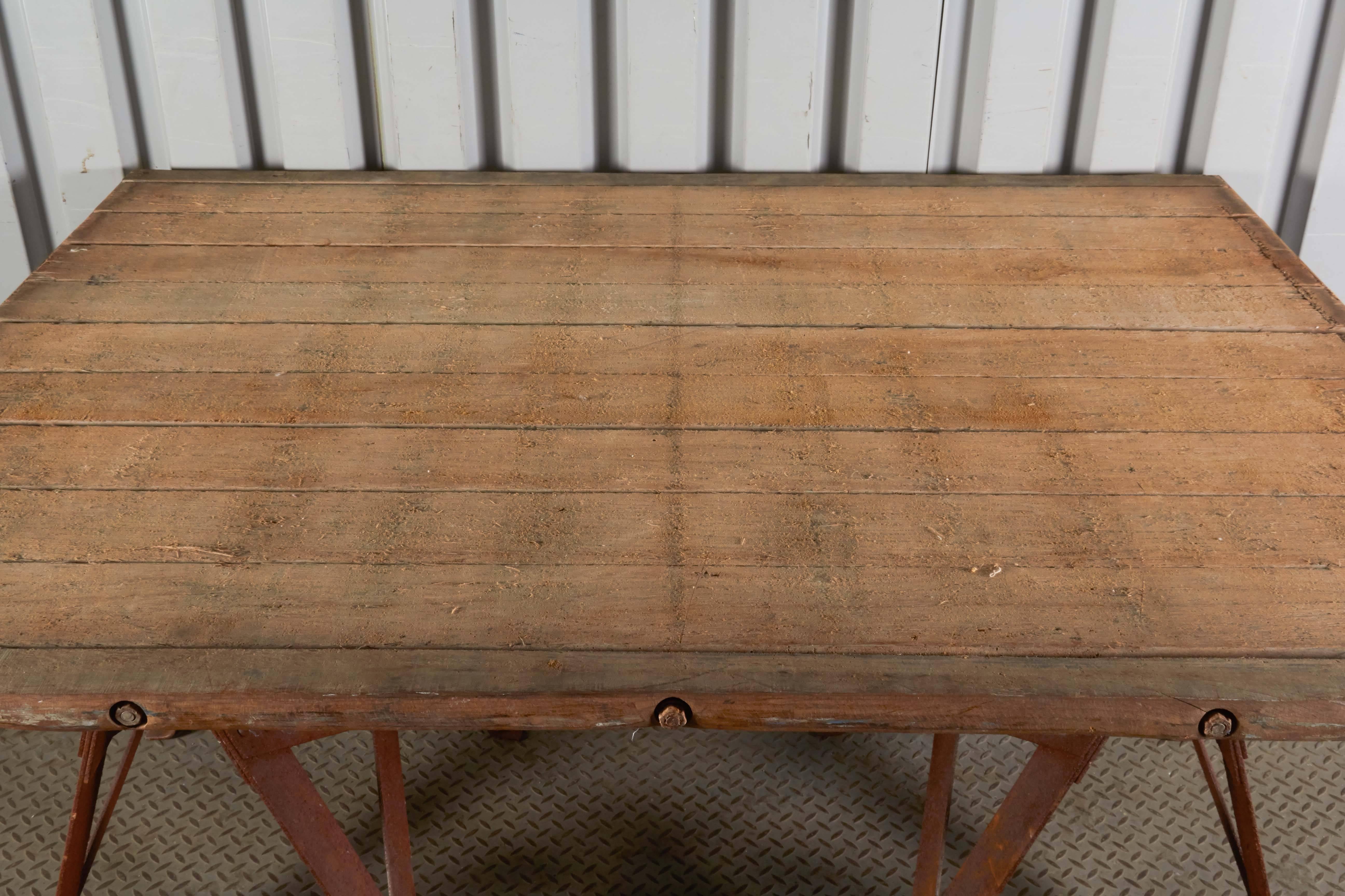 Industrial Trestle Table In Good Condition For Sale In New York, NY