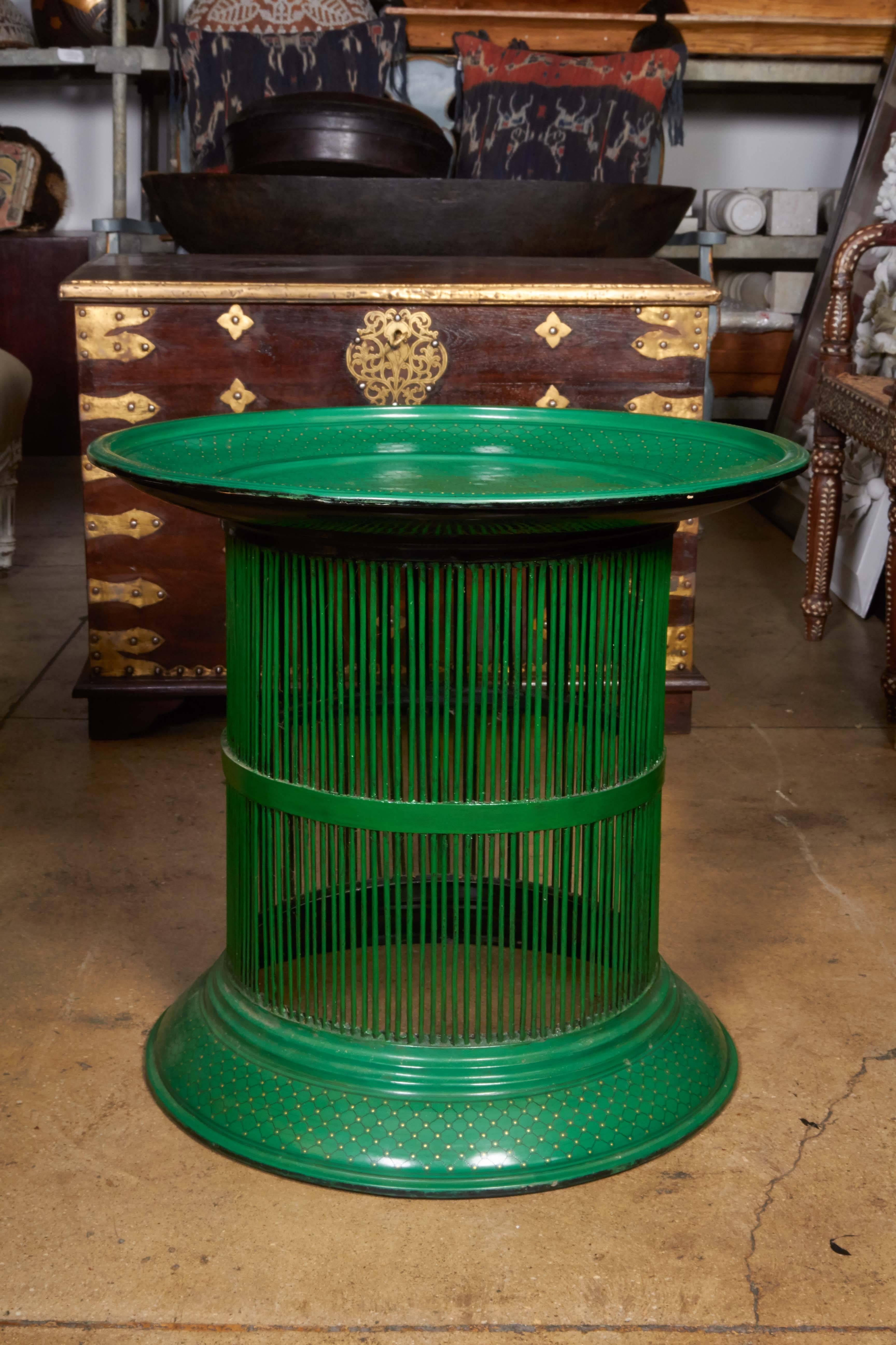 Lacquer Green Bamboo Side Table