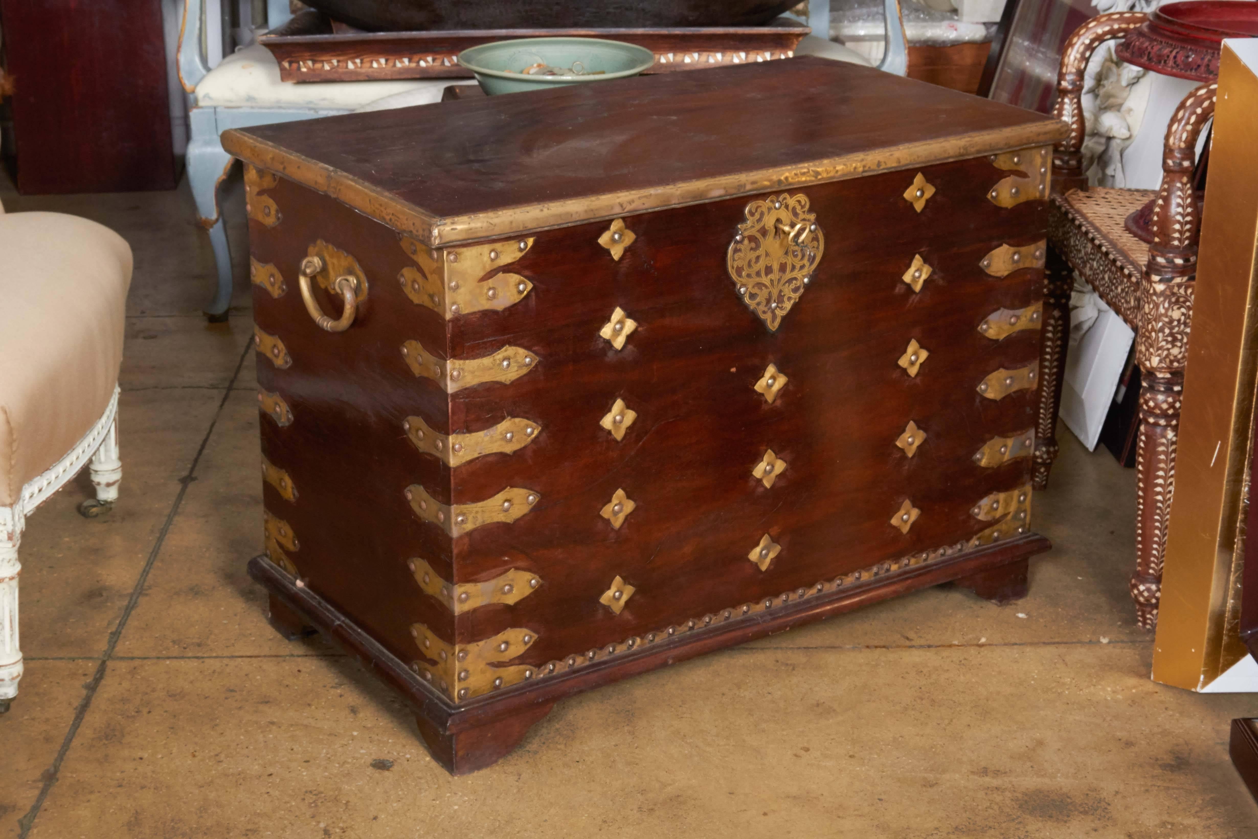 Appliqué Early 20th Century Polished Teak Trunk from Sumatra