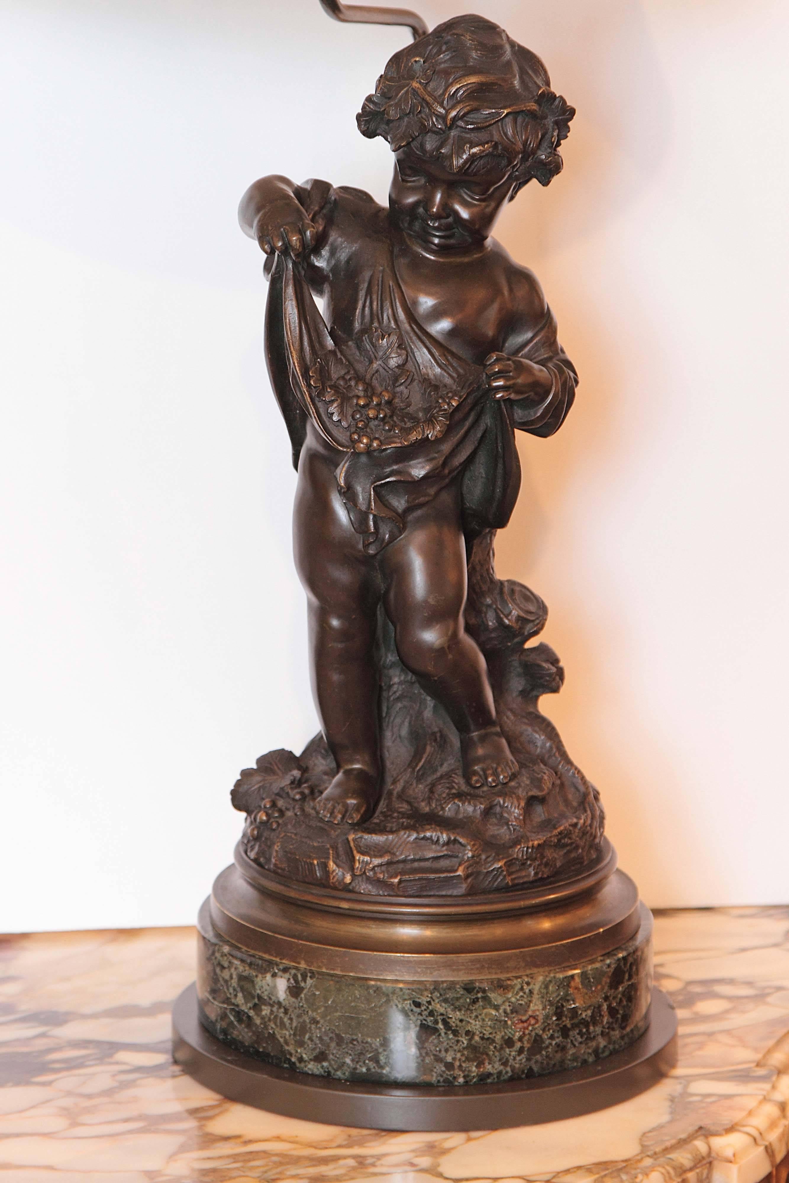 Pair of 19th Century French Patinated Bronze Figures of Cherubs Made into Lamps 1