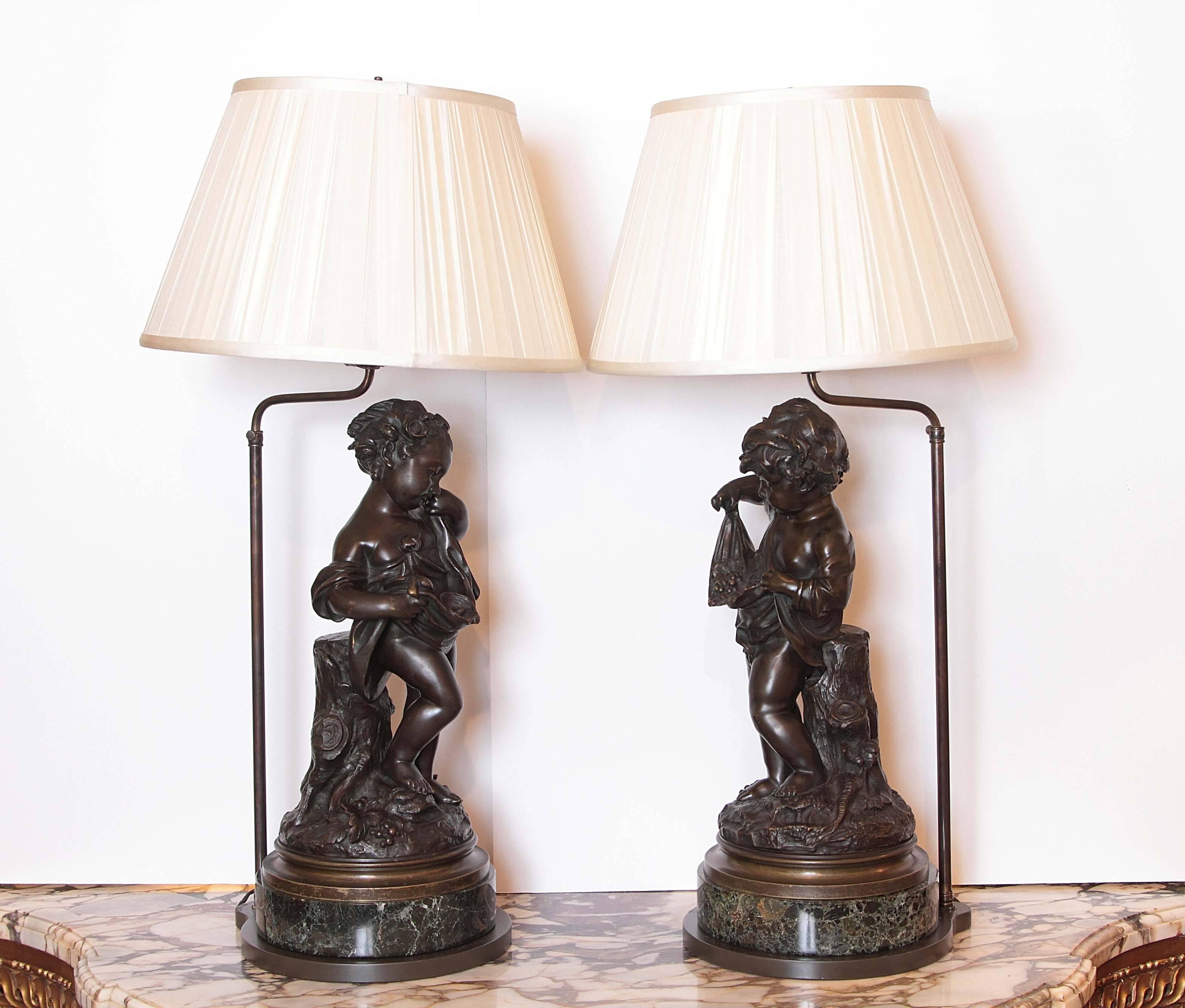 Pair of 19th Century French Patinated Bronze Figures of Cherubs Made into Lamps 2