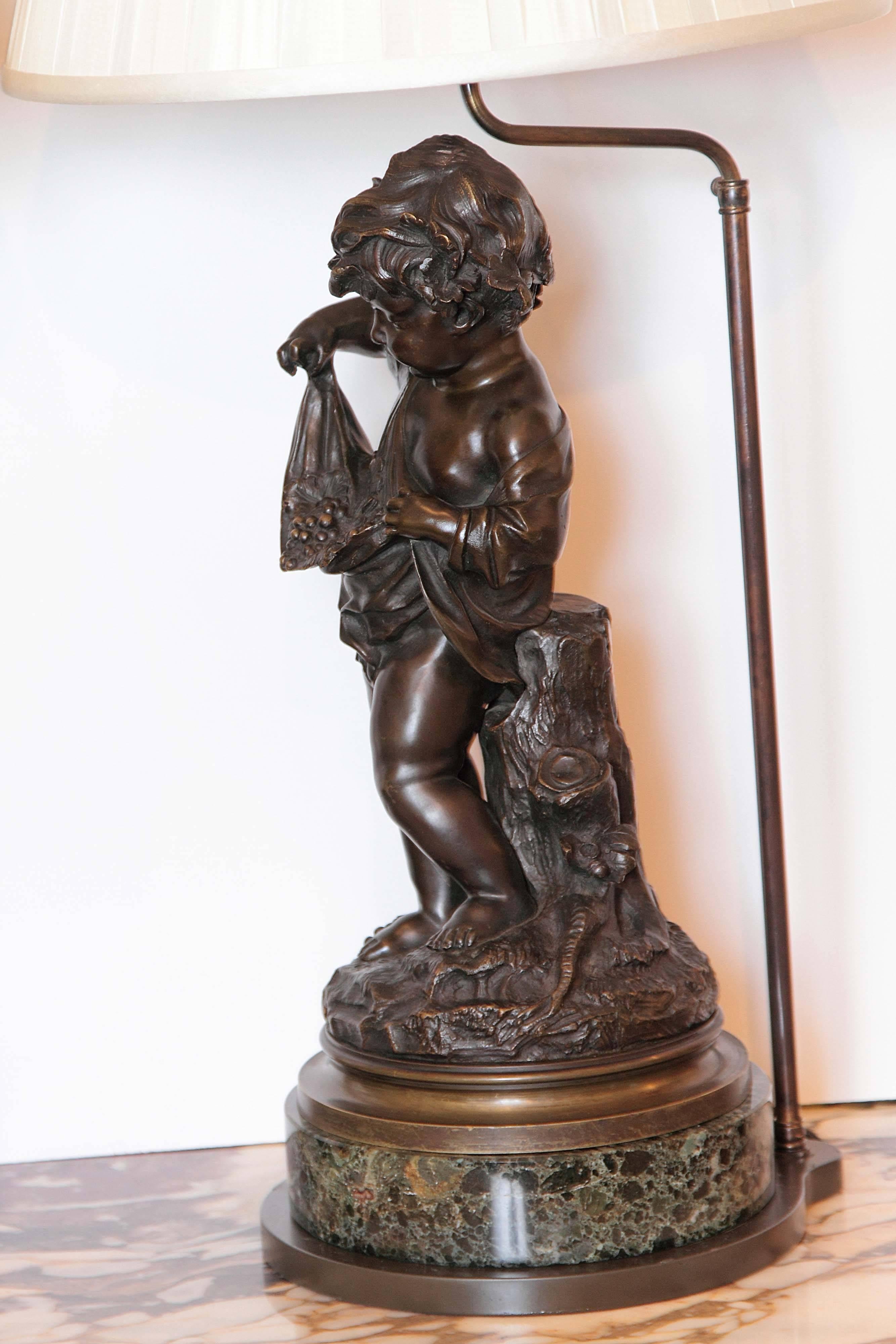 Pair of 19th Century French Patinated Bronze Figures of Cherubs Made into Lamps 3