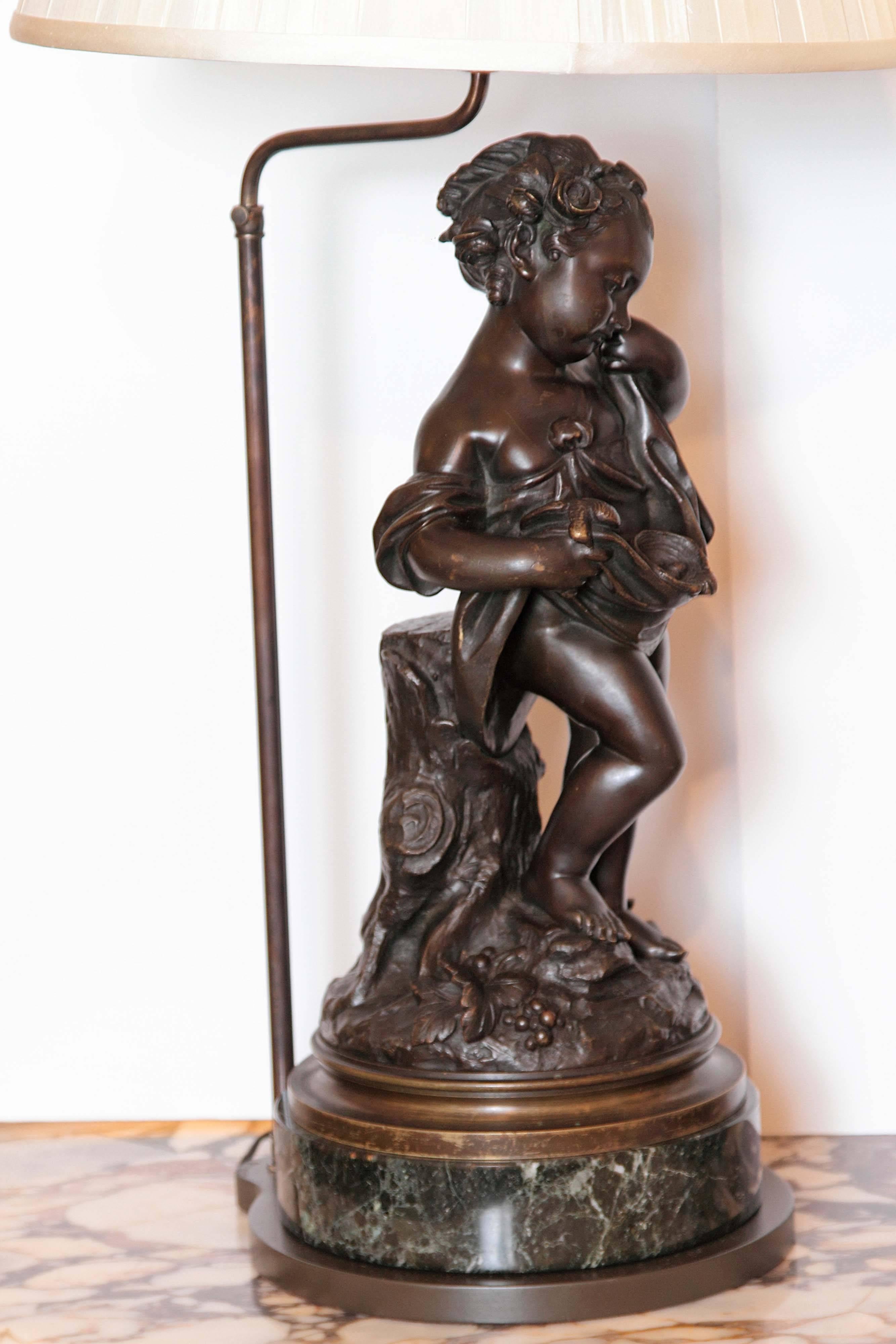 Pair of 19th Century French Patinated Bronze Figures of Cherubs Made into Lamps 4