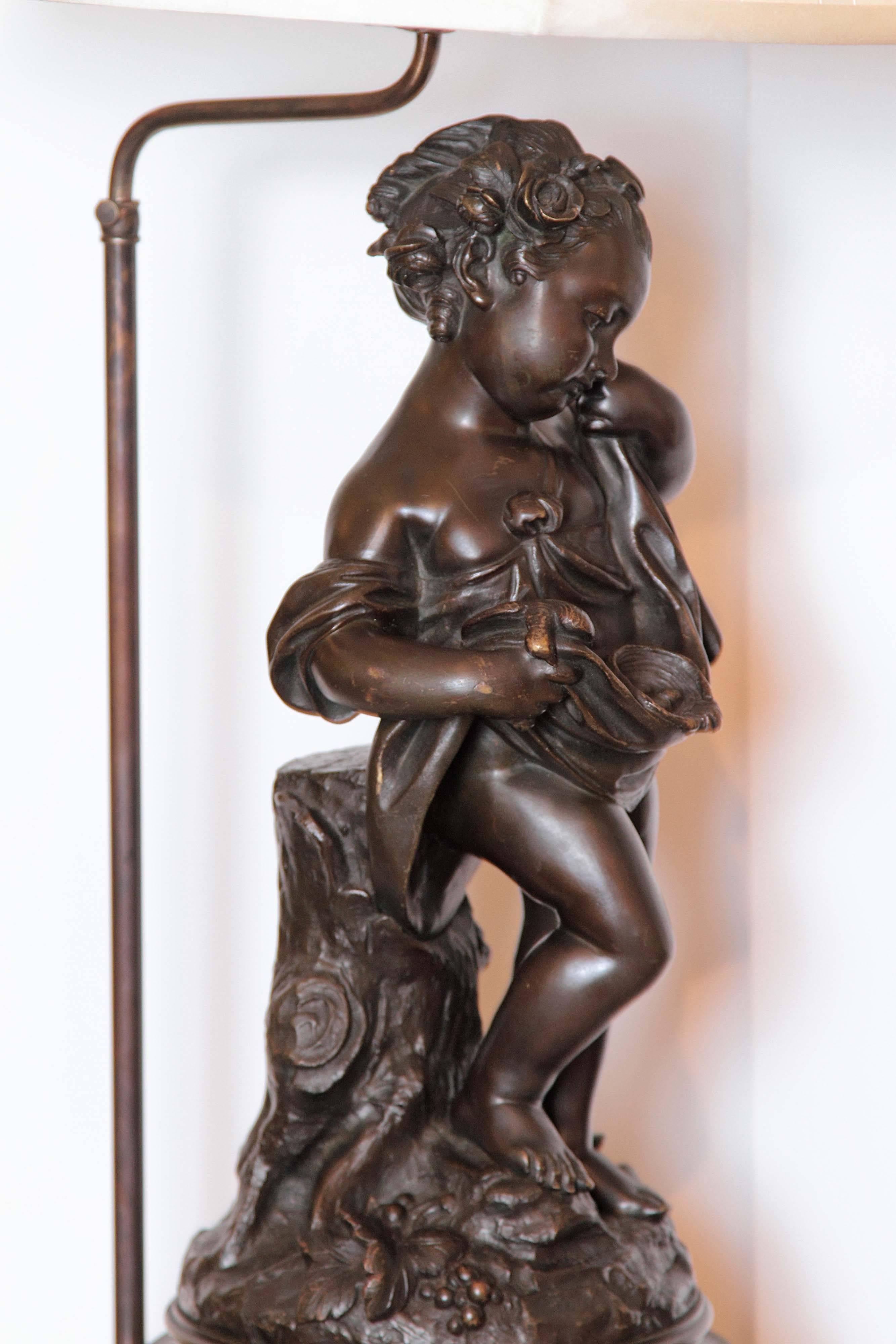 Pair of 19th Century French Patinated Bronze Figures of Cherubs Made into Lamps 5
