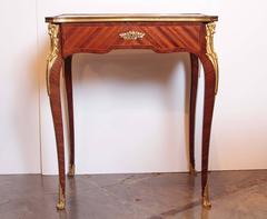 19th Century Louis XVI Parquetry Side Table Signed F Linke