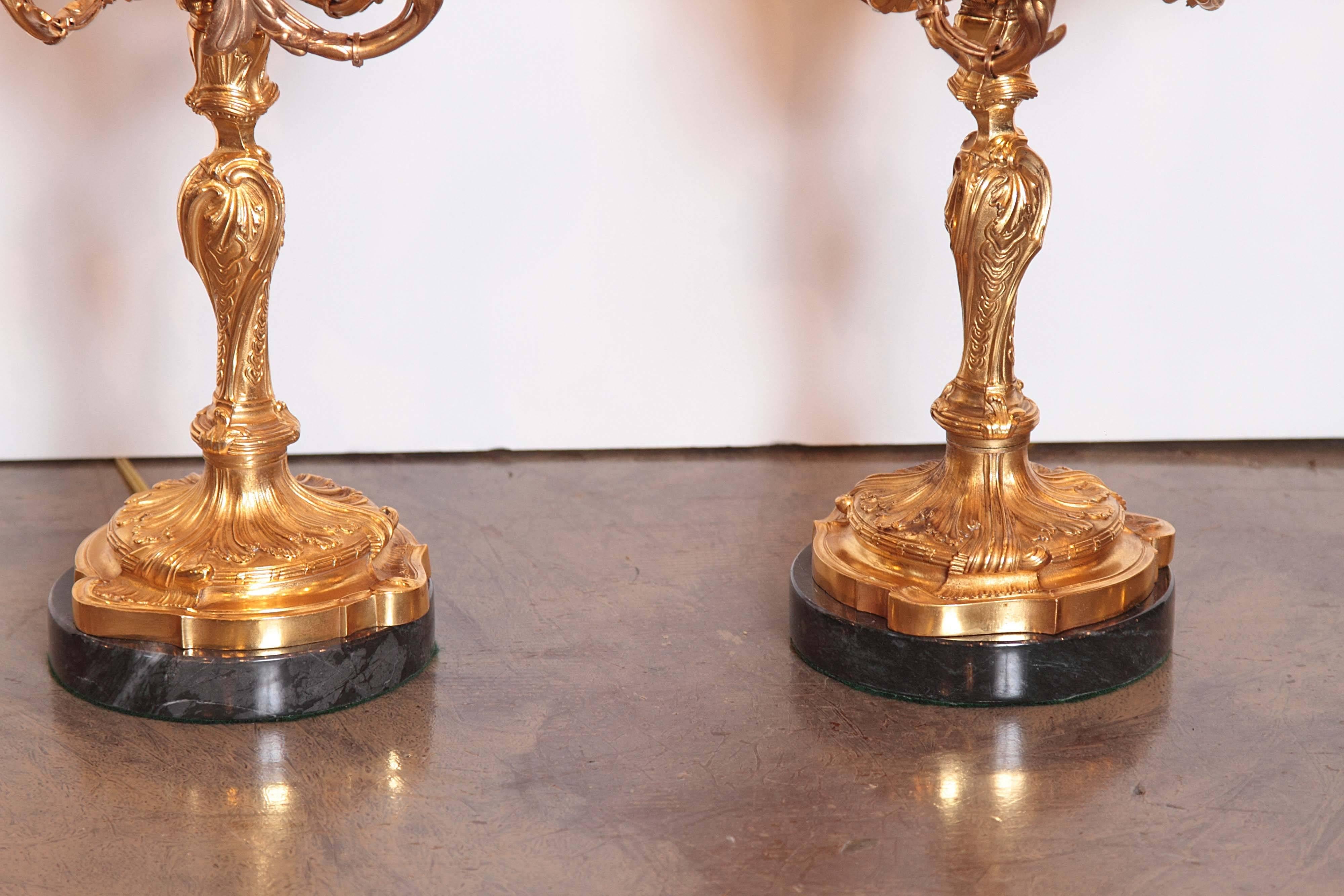 French Pair of 19th Century Gilt Bronze Candelabra Lamps Signed Henry Dasson, 1882
