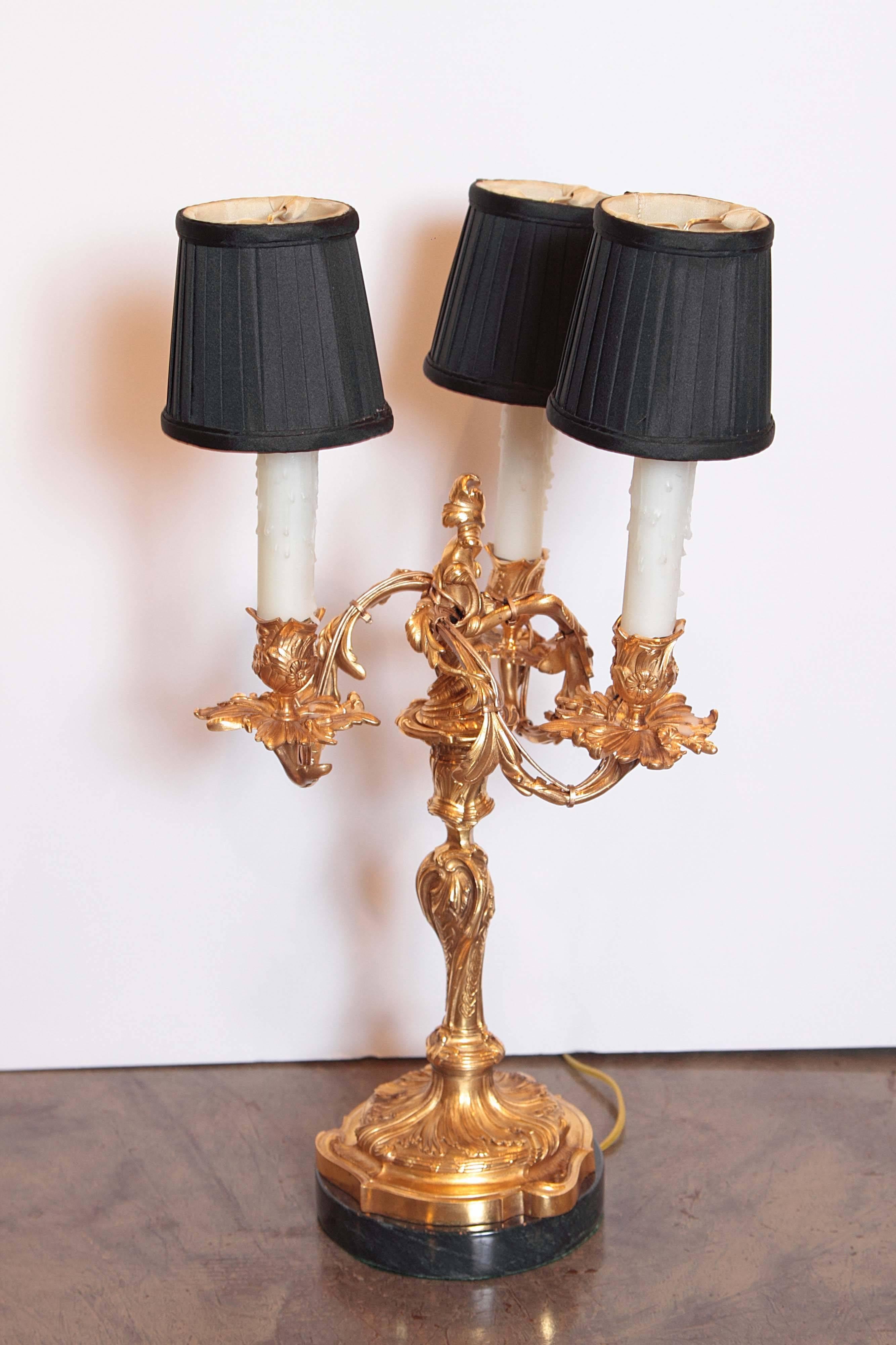 Pair of 19th Century Gilt Bronze Candelabra Lamps Signed Henry Dasson, 1882 In Excellent Condition In Dallas, TX