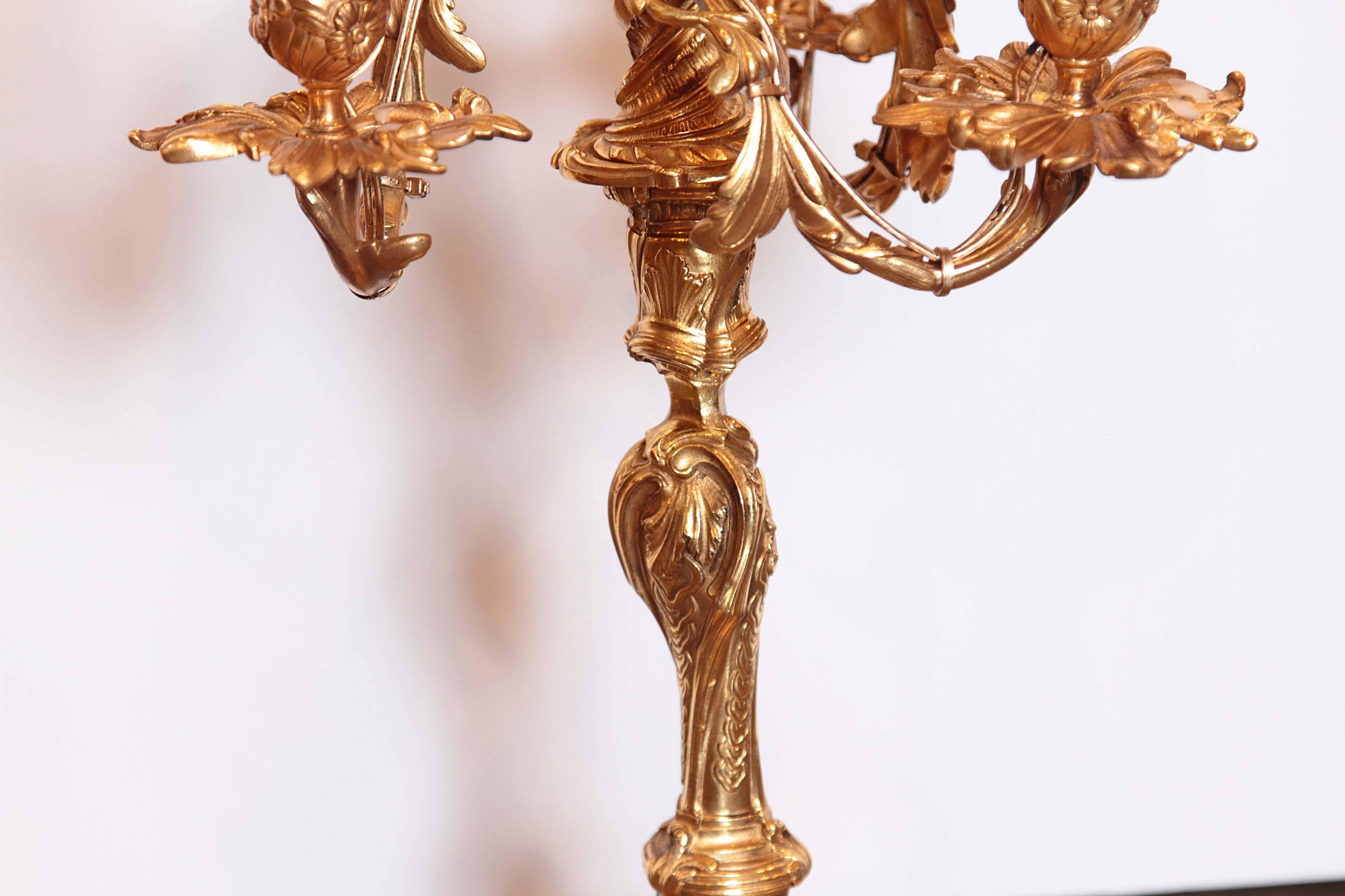 Pair of 19th Century Gilt Bronze Candelabra Lamps Signed Henry Dasson, 1882 2