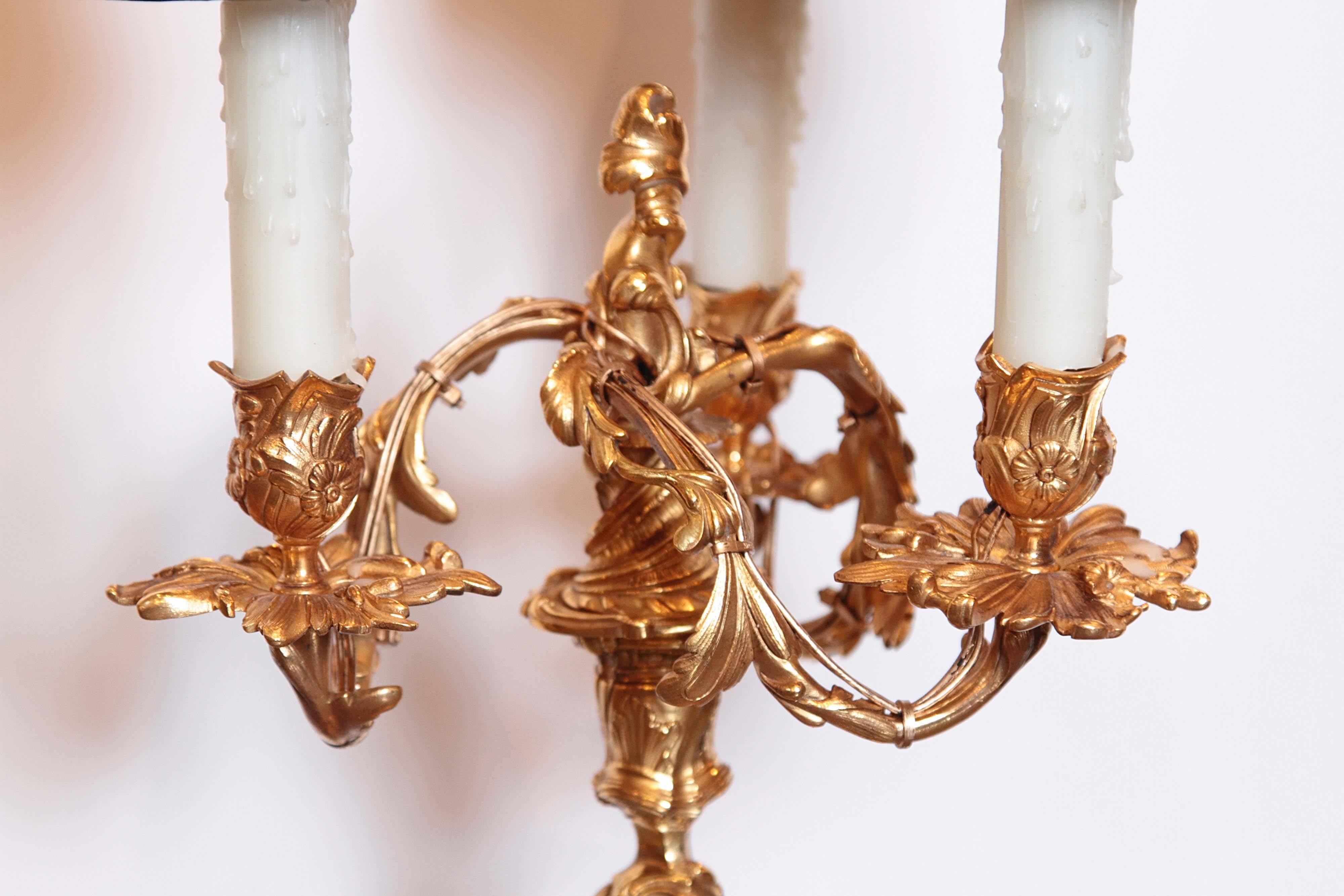 Pair of 19th Century Gilt Bronze Candelabra Lamps Signed Henry Dasson, 1882 3