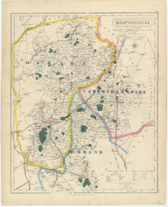 Antique Hobson Fox Hunting Map of Bedfordshire, Oakley Hunt, circa 1870