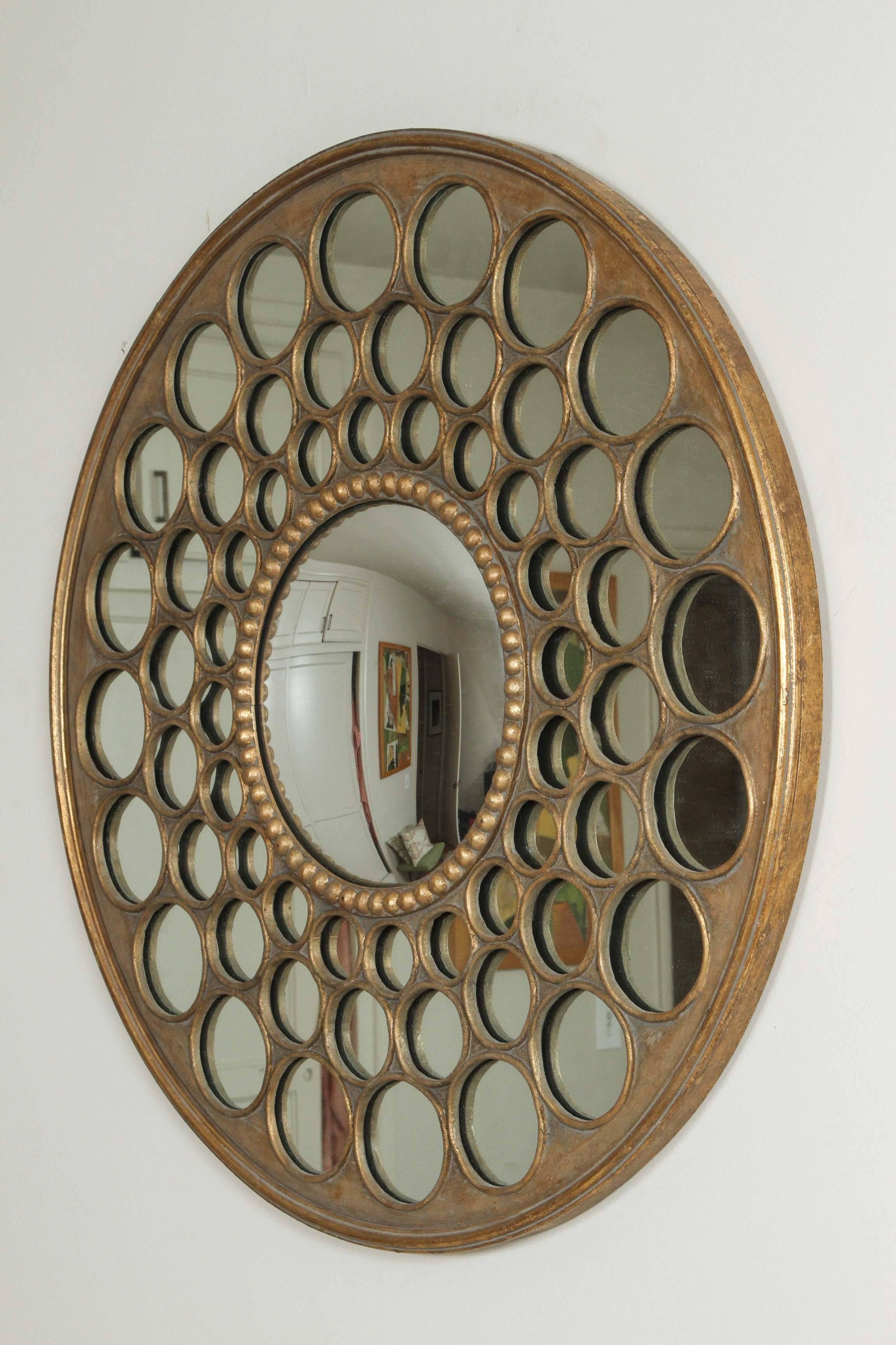 Convex Gold Leaf Circle Mirror In Good Condition In Santa Monica, CA