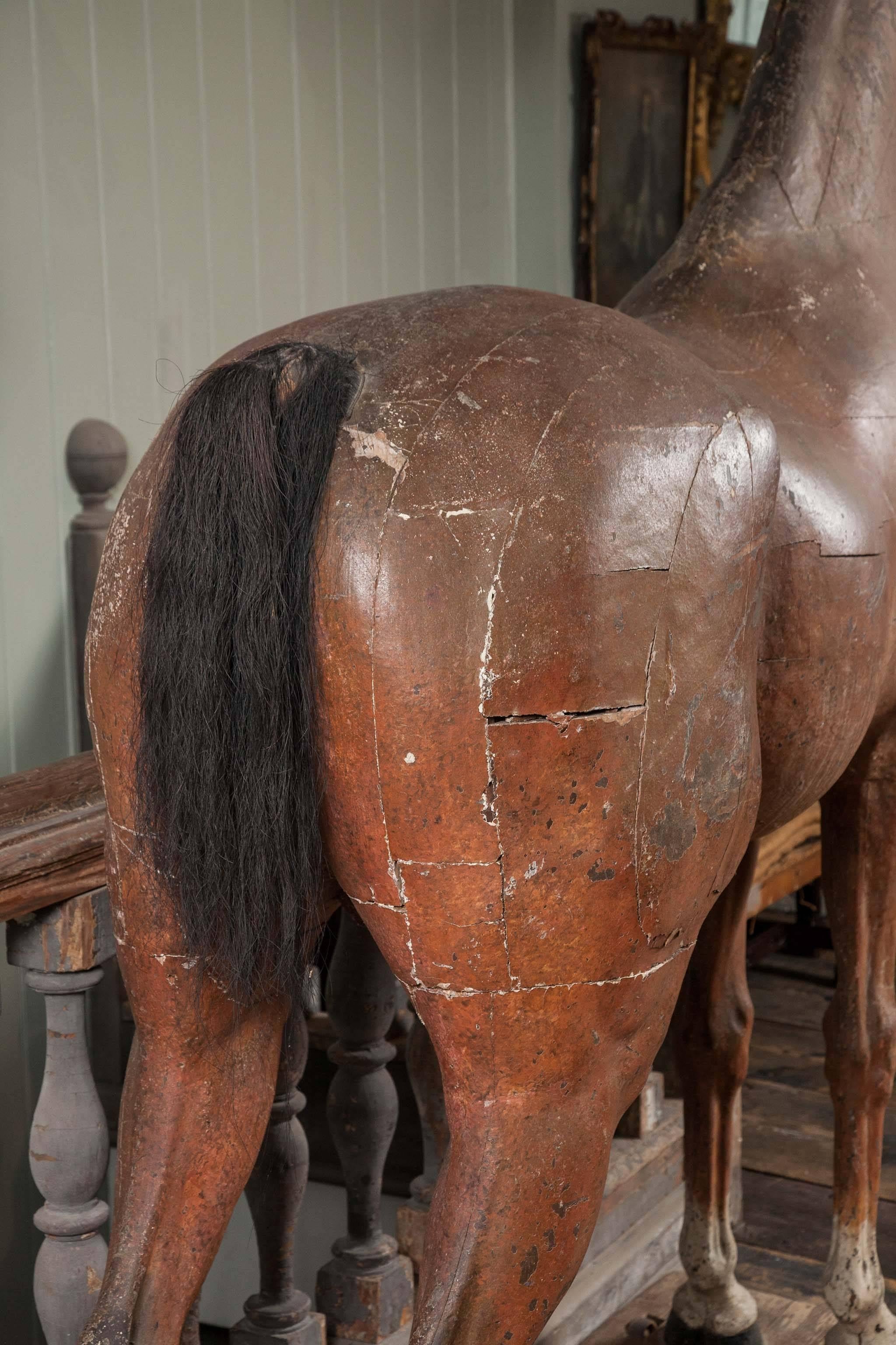 18th Century Late 18th-Early 19th Century, Full Size Wooden Sculpture of a Horse For Sale