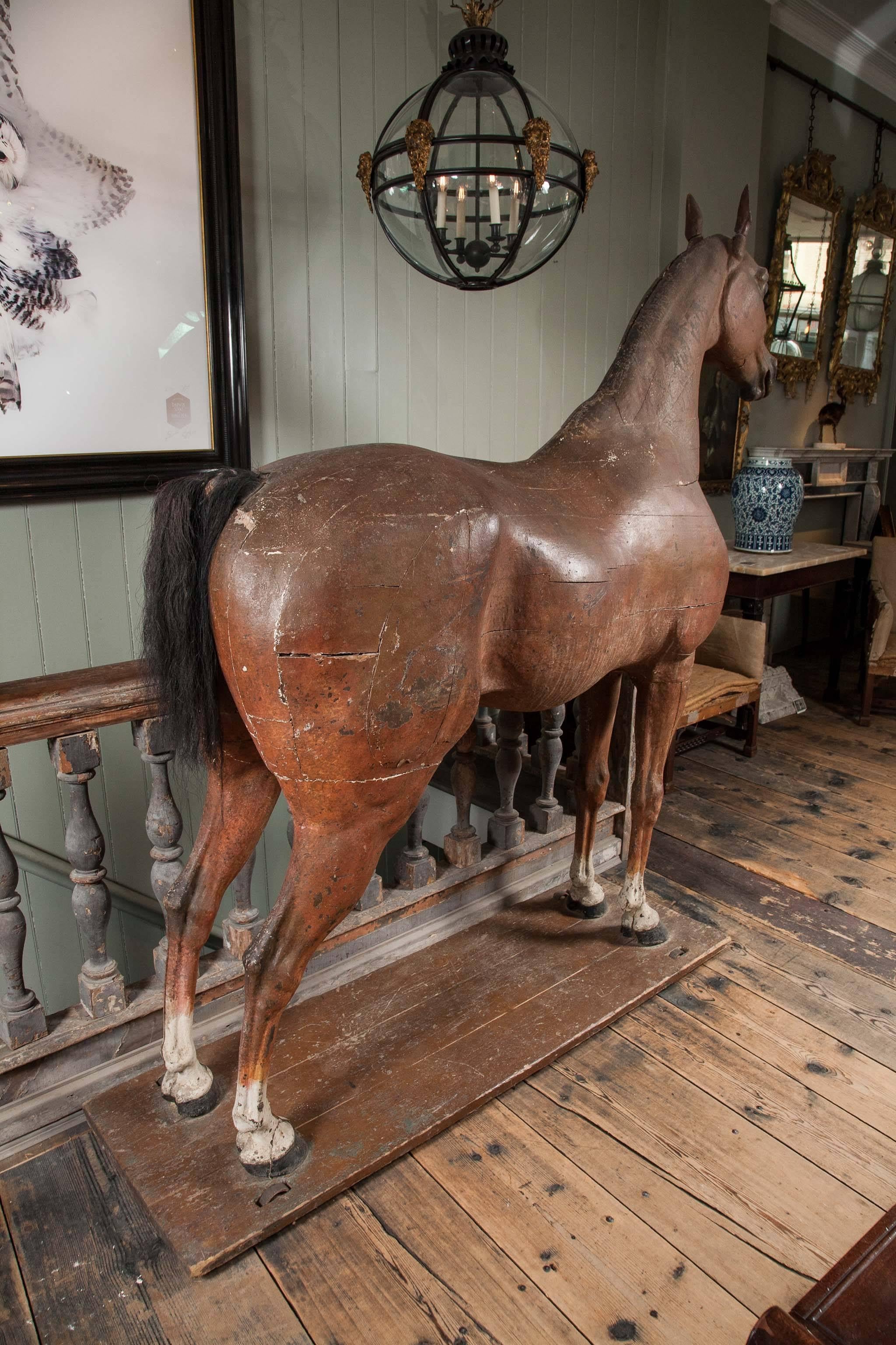 Late 18th-Early 19th Century, Full Size Wooden Sculpture of a Horse For Sale 1