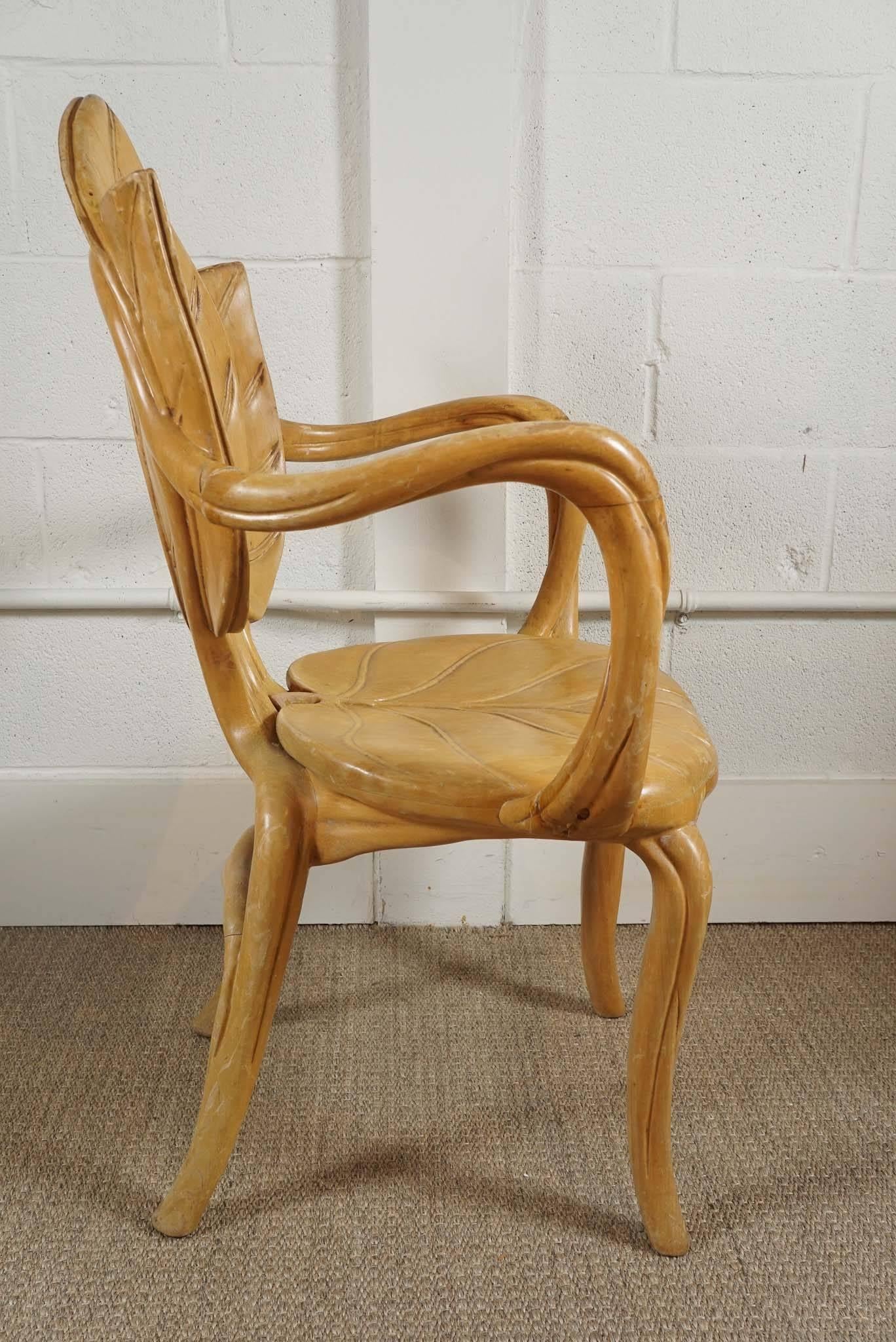 Unknown Pair of Carved Wood Leaf Armchairs For Sale