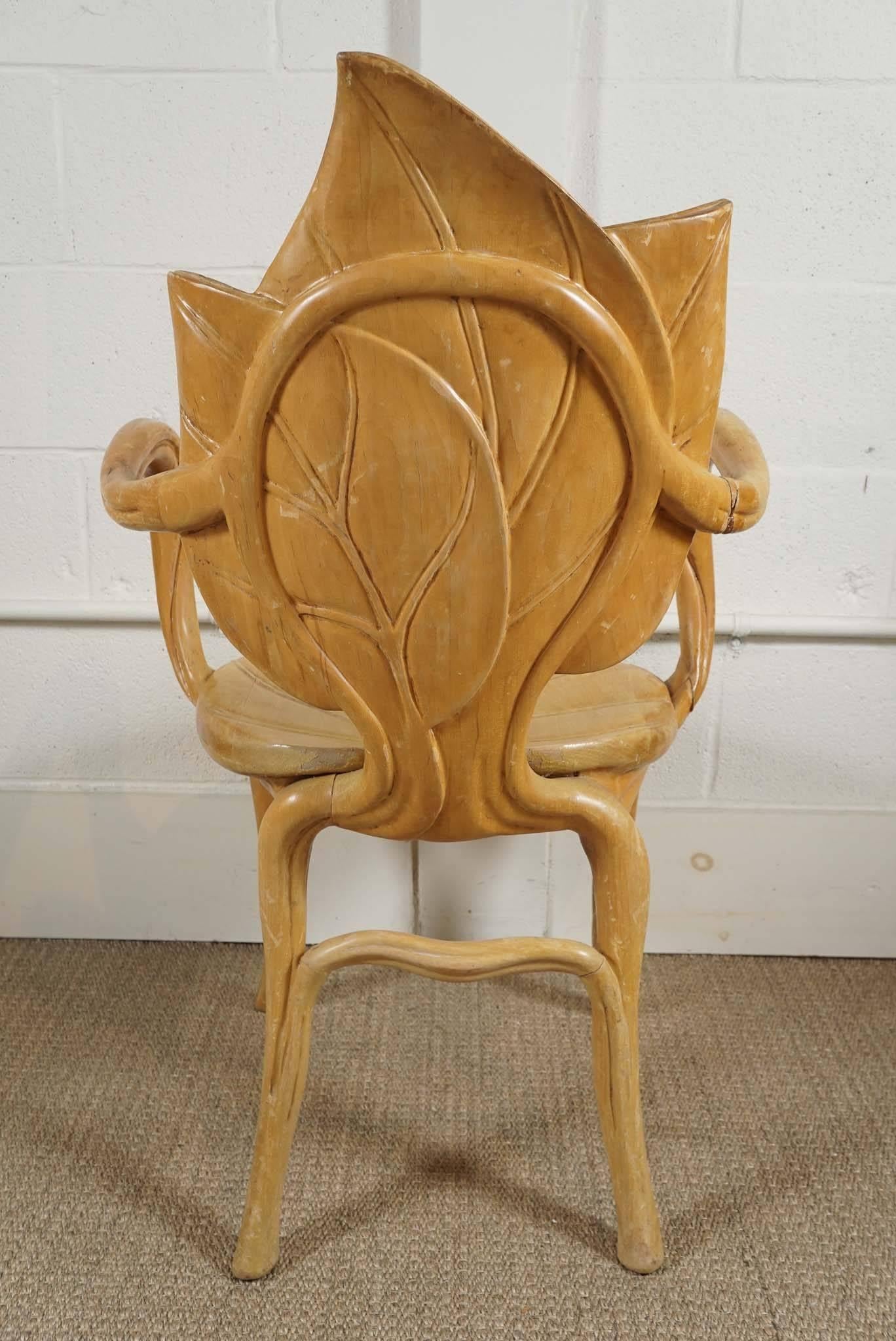 Pair of Carved Wood Leaf Armchairs In Excellent Condition For Sale In Hudson, NY