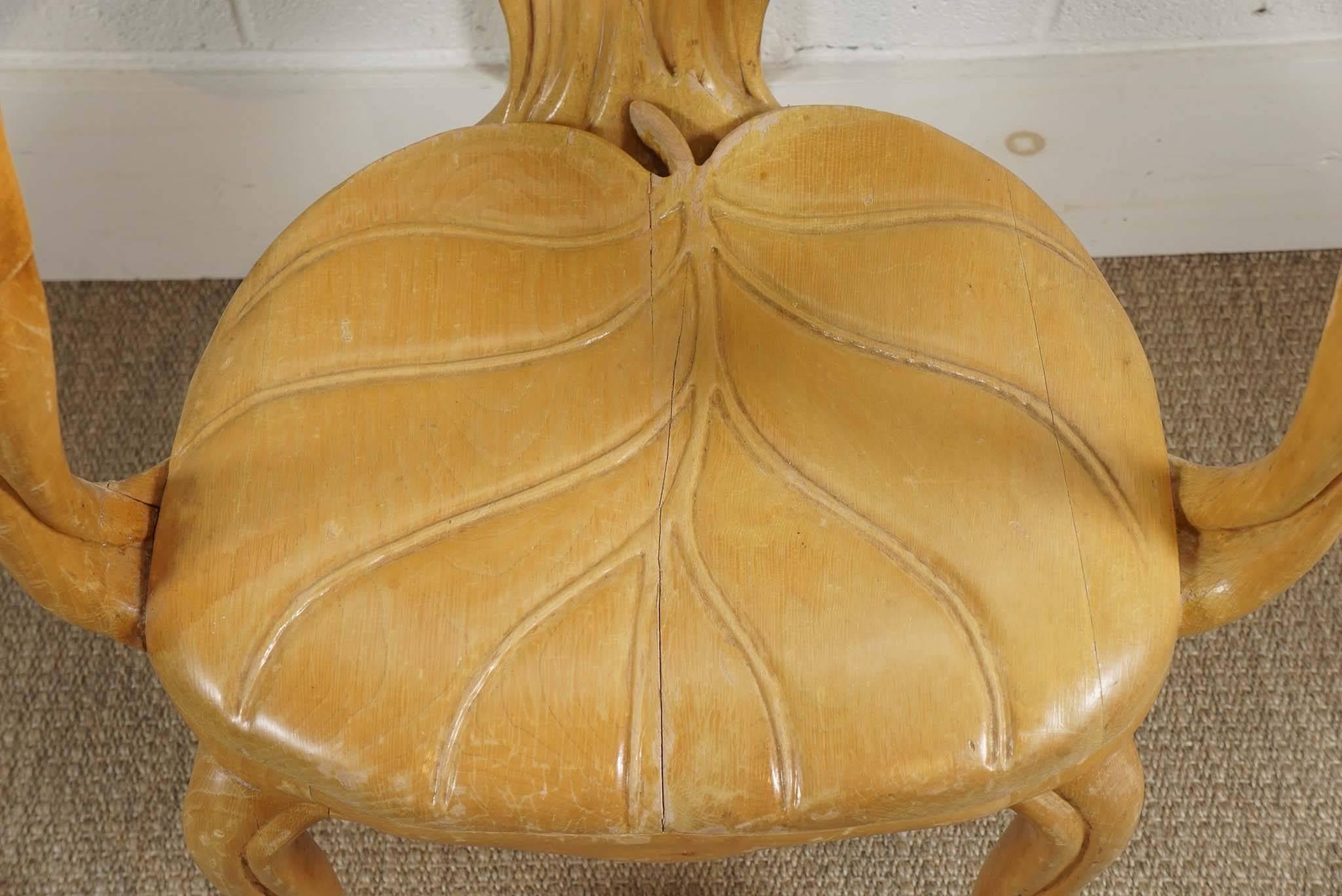 Pair of Carved Wood Leaf Armchairs For Sale 1