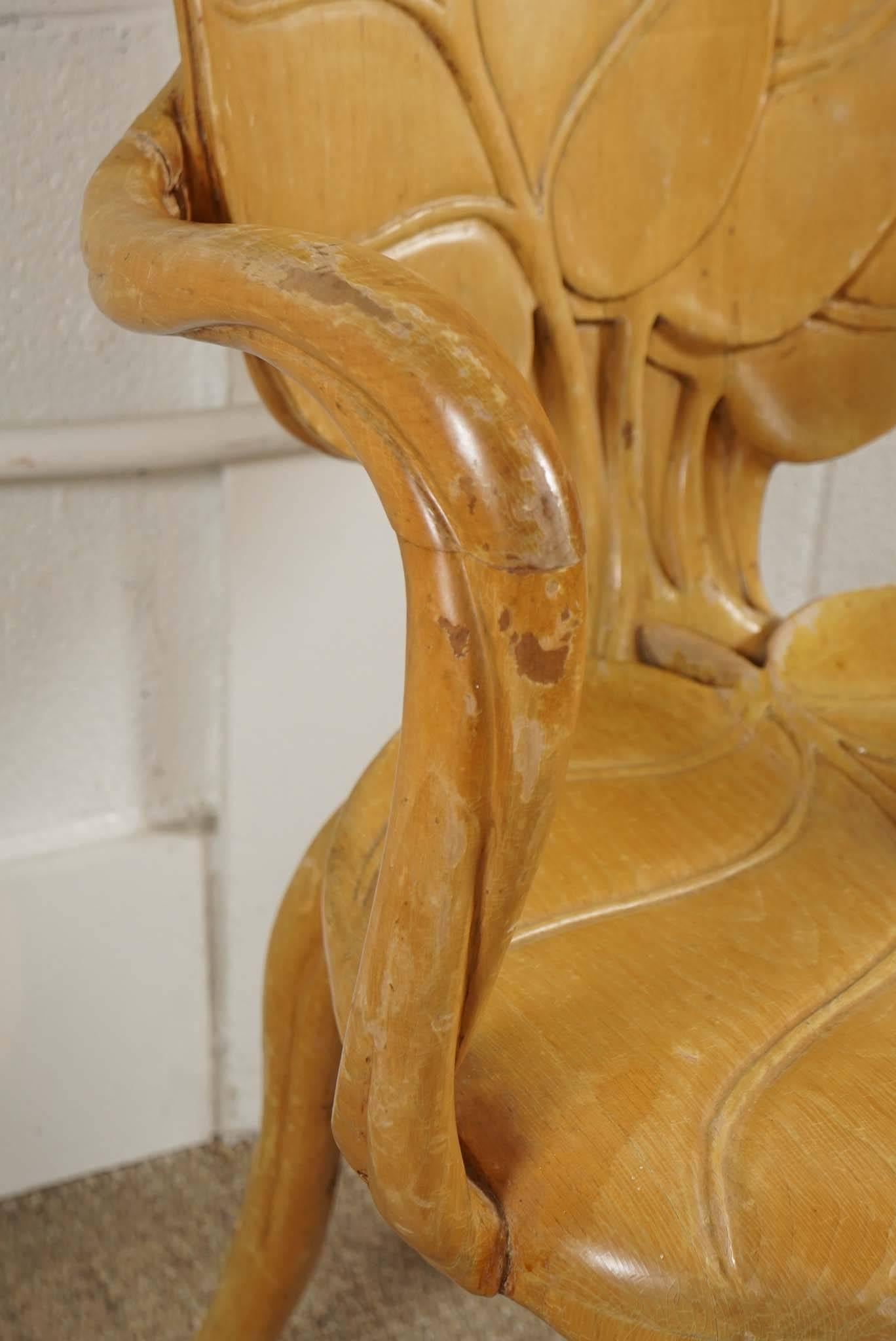 Pair of Carved Wood Leaf Armchairs For Sale 2