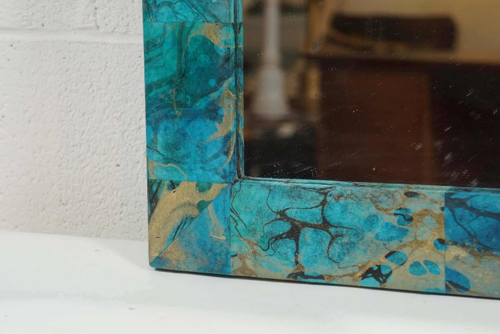 American Turquoise and Gold Decoupage Mirror
