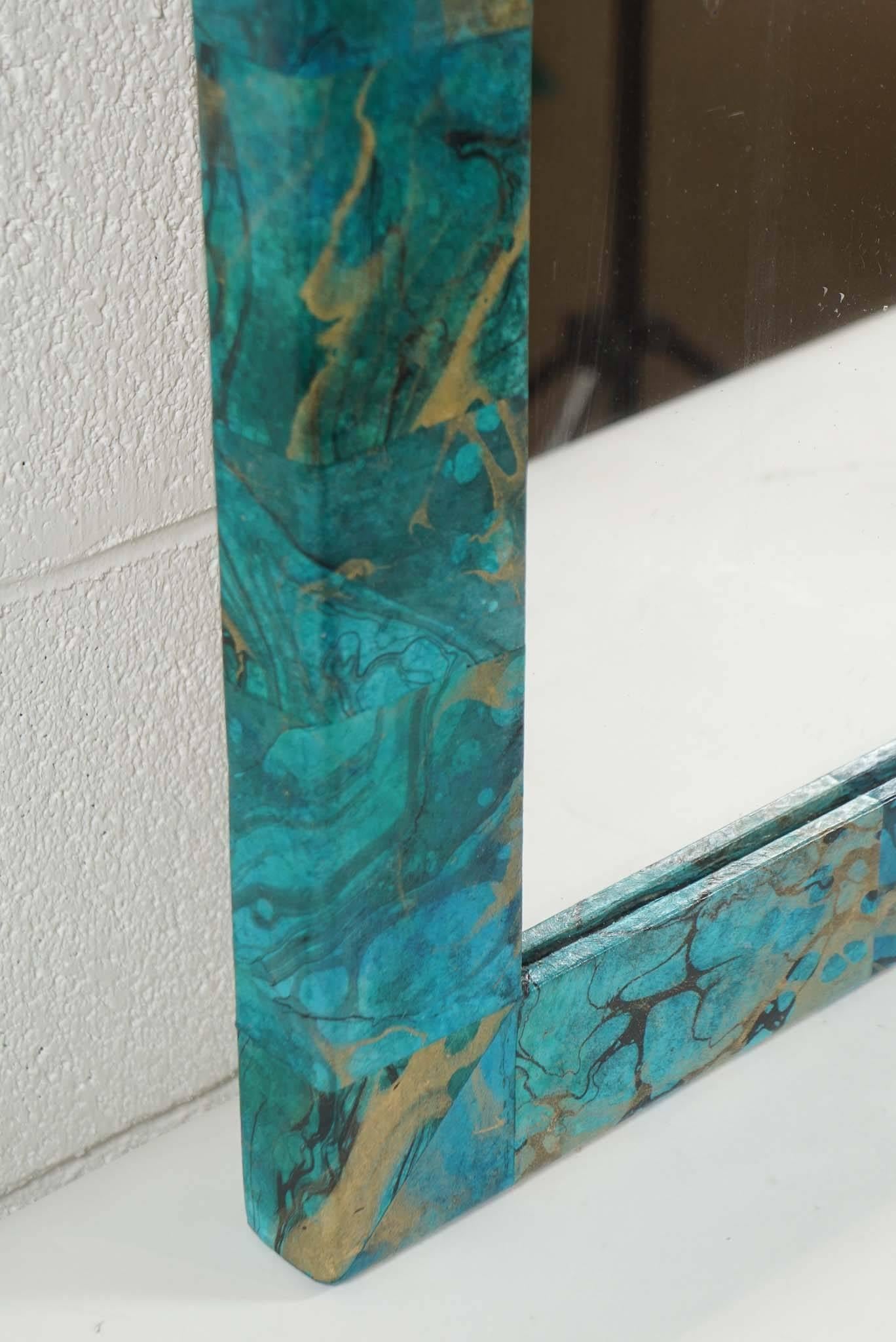 Paper Turquoise and Gold Decoupage Mirror