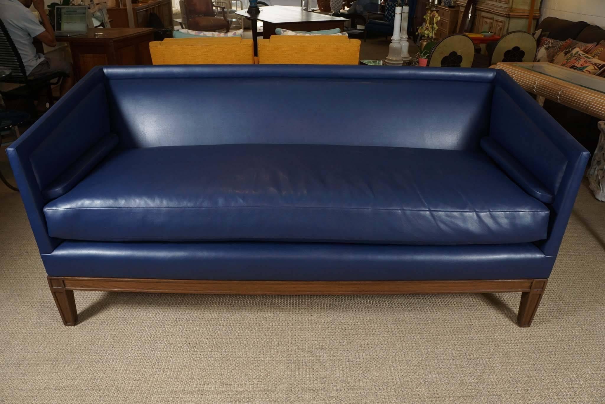 Contemporary Boxed Arm Sofa in Dark Blue